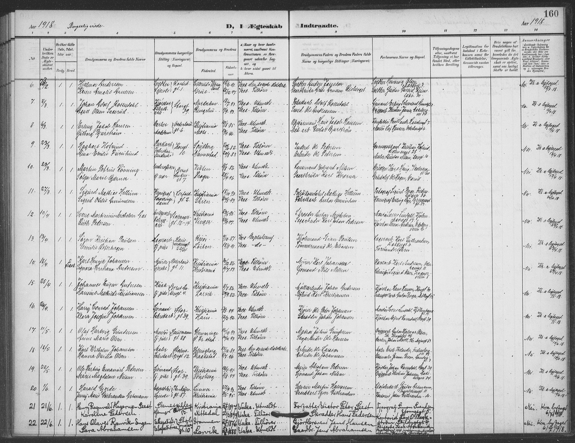 Jakob prestekontor Kirkebøker, SAO/A-10850/F/Fa/L0010: Parish register (official) no. 10, 1908-1922, p. 160