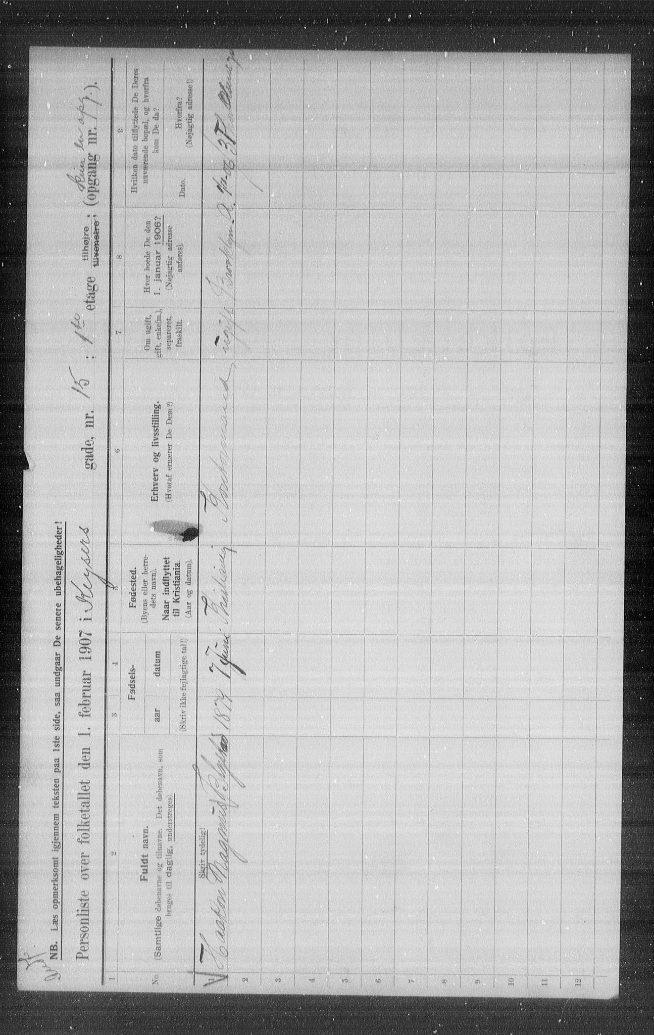 OBA, Municipal Census 1907 for Kristiania, 1907, p. 25167