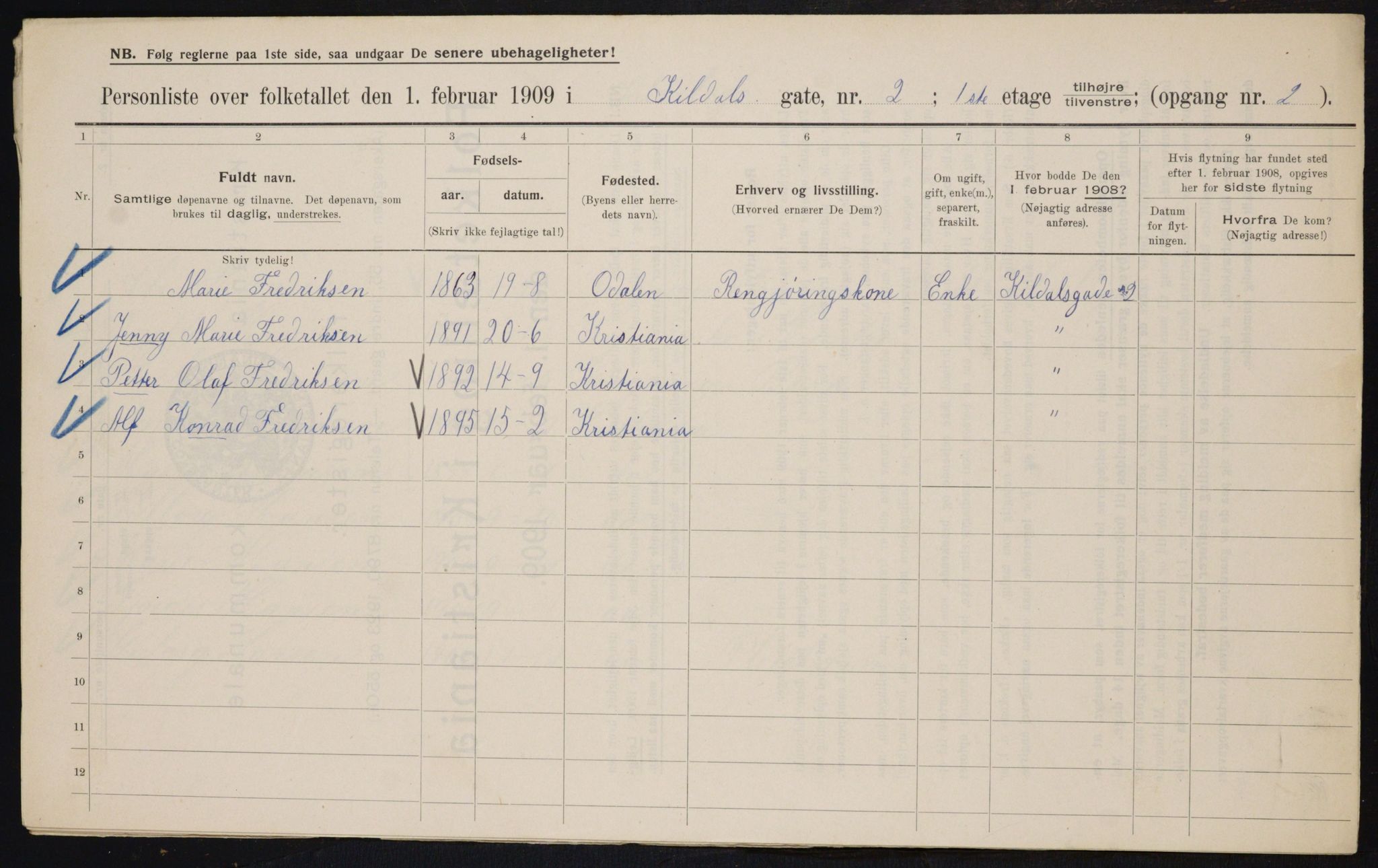 OBA, Municipal Census 1909 for Kristiania, 1909, p. 68537