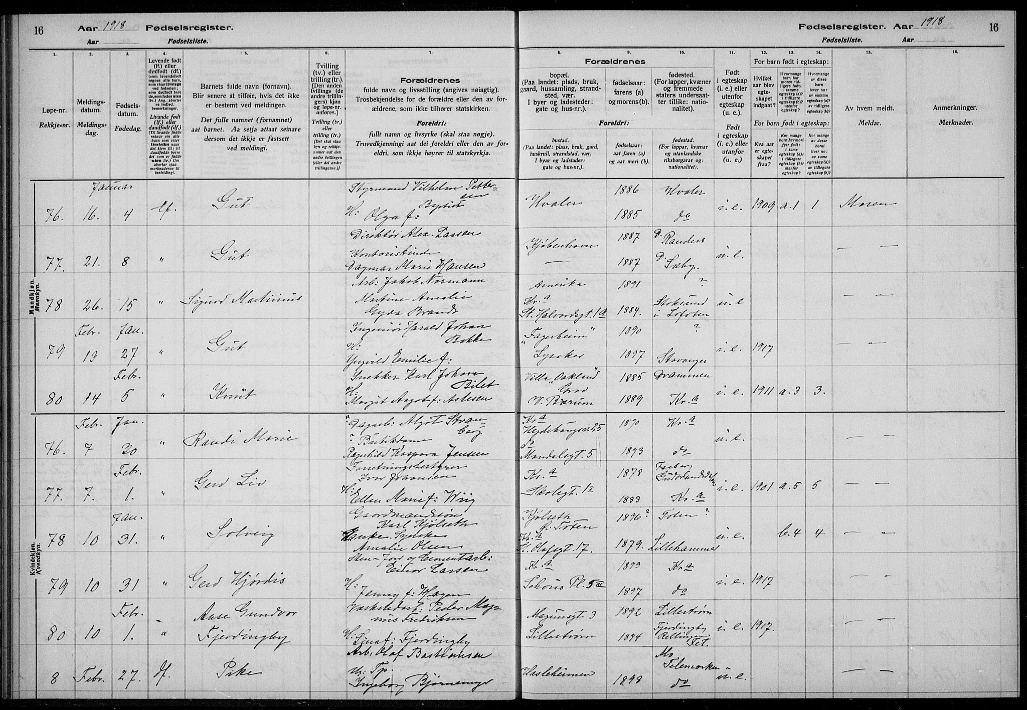 Rikshospitalet prestekontor Kirkebøker, AV/SAO-A-10309b/J/L0003: Birth register no. 3, 1918-1918, p. 16