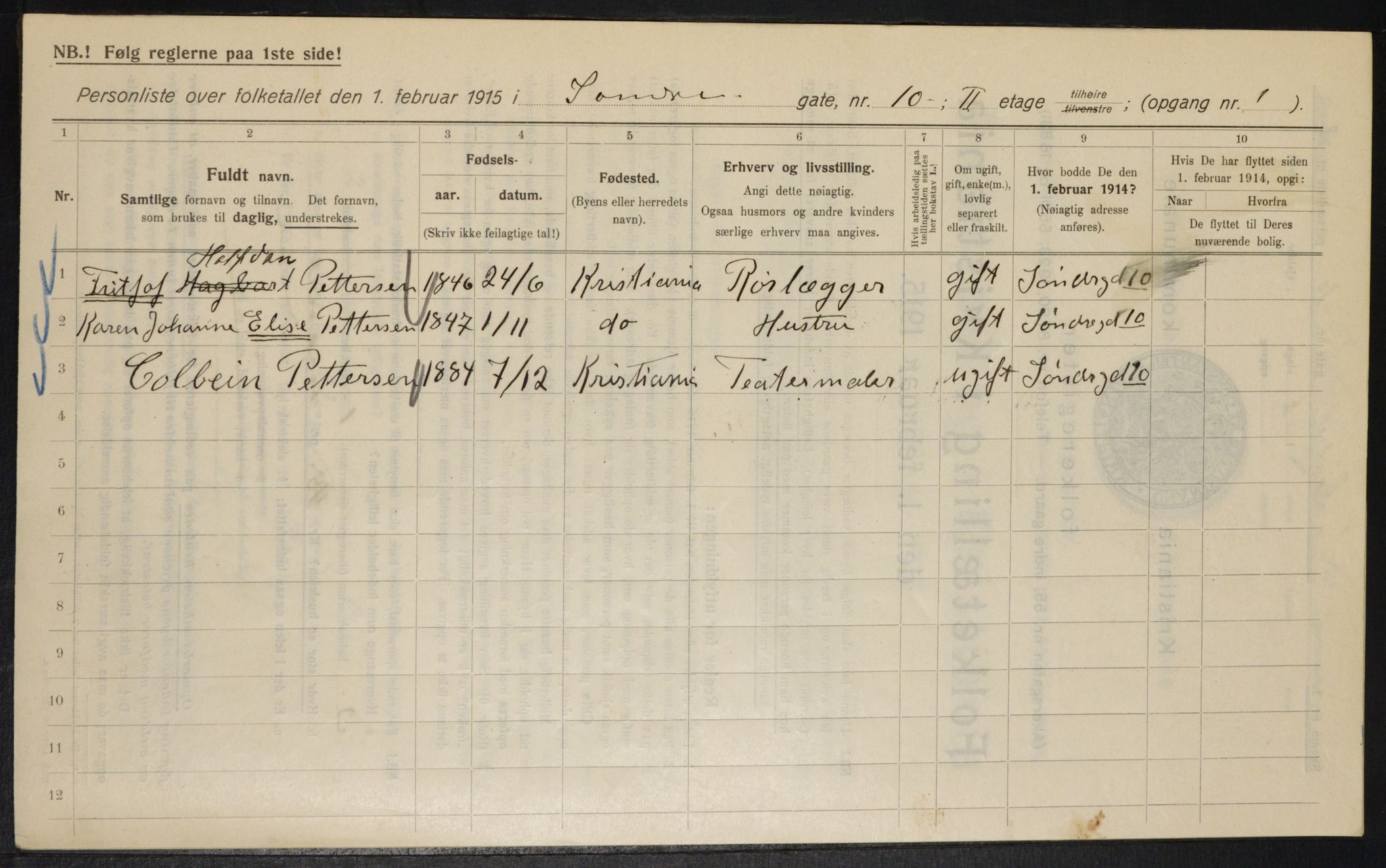 OBA, Municipal Census 1915 for Kristiania, 1915, p. 106673