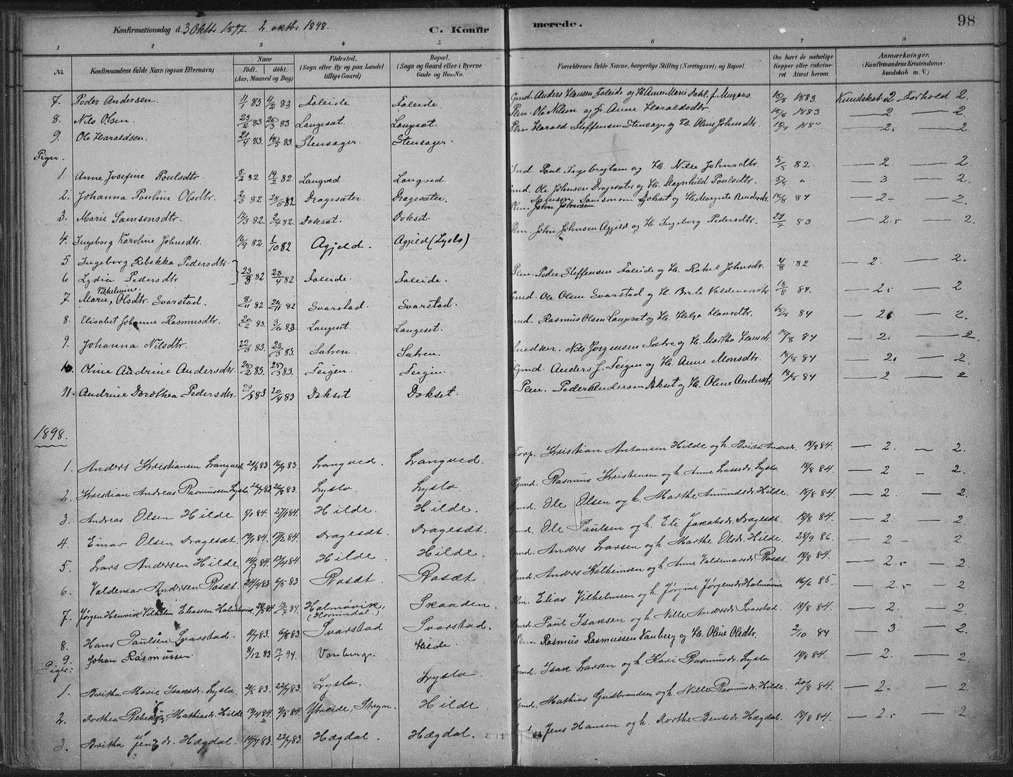 Innvik sokneprestembete, AV/SAB-A-80501: Parish register (official) no. B  1, 1879-1902, p. 98