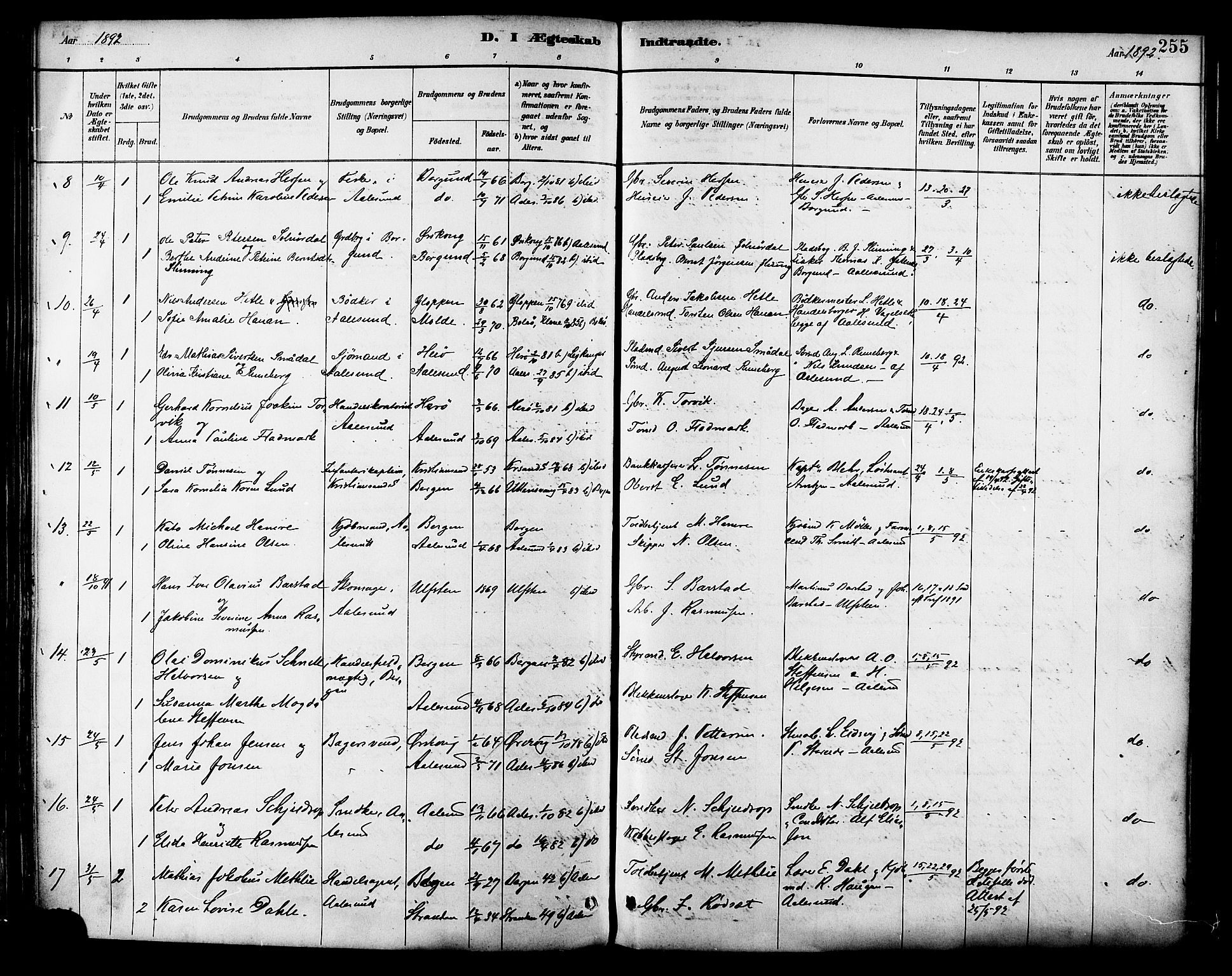 Ministerialprotokoller, klokkerbøker og fødselsregistre - Møre og Romsdal, AV/SAT-A-1454/529/L0455: Parish register (official) no. 529A05, 1885-1893, p. 255