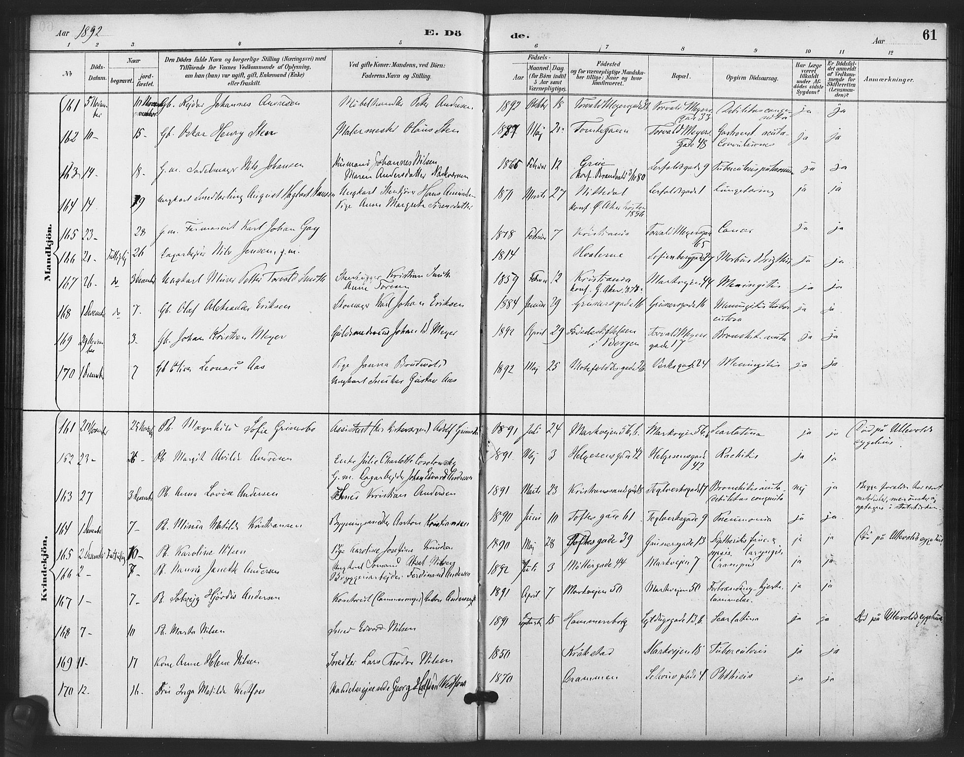 Paulus prestekontor Kirkebøker, AV/SAO-A-10871/F/Fa/L0011: Parish register (official) no. 11, 1889-1897, p. 61