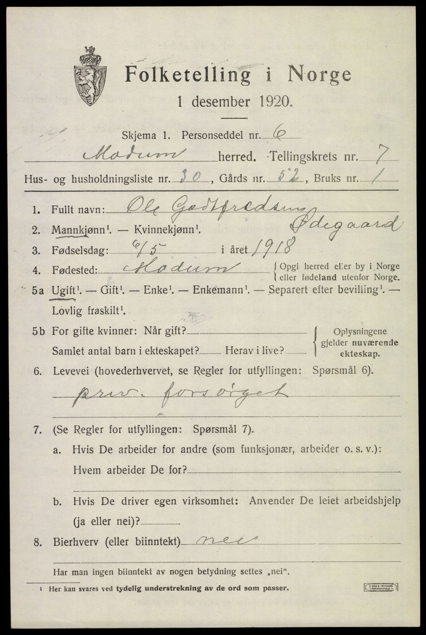 SAKO, 1920 census for Modum, 1920, p. 10029