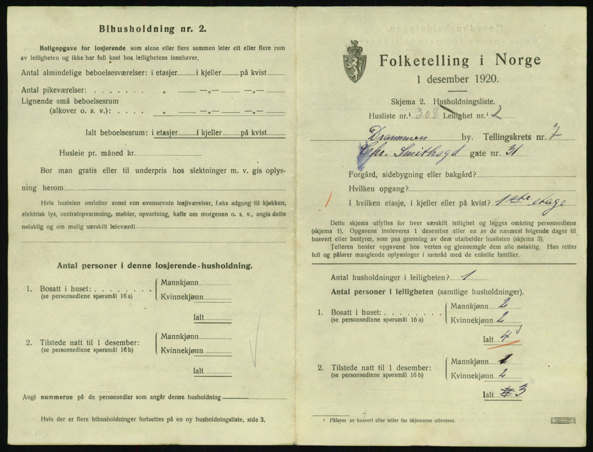 SAKO, 1920 census for Drammen, 1920, p. 13943