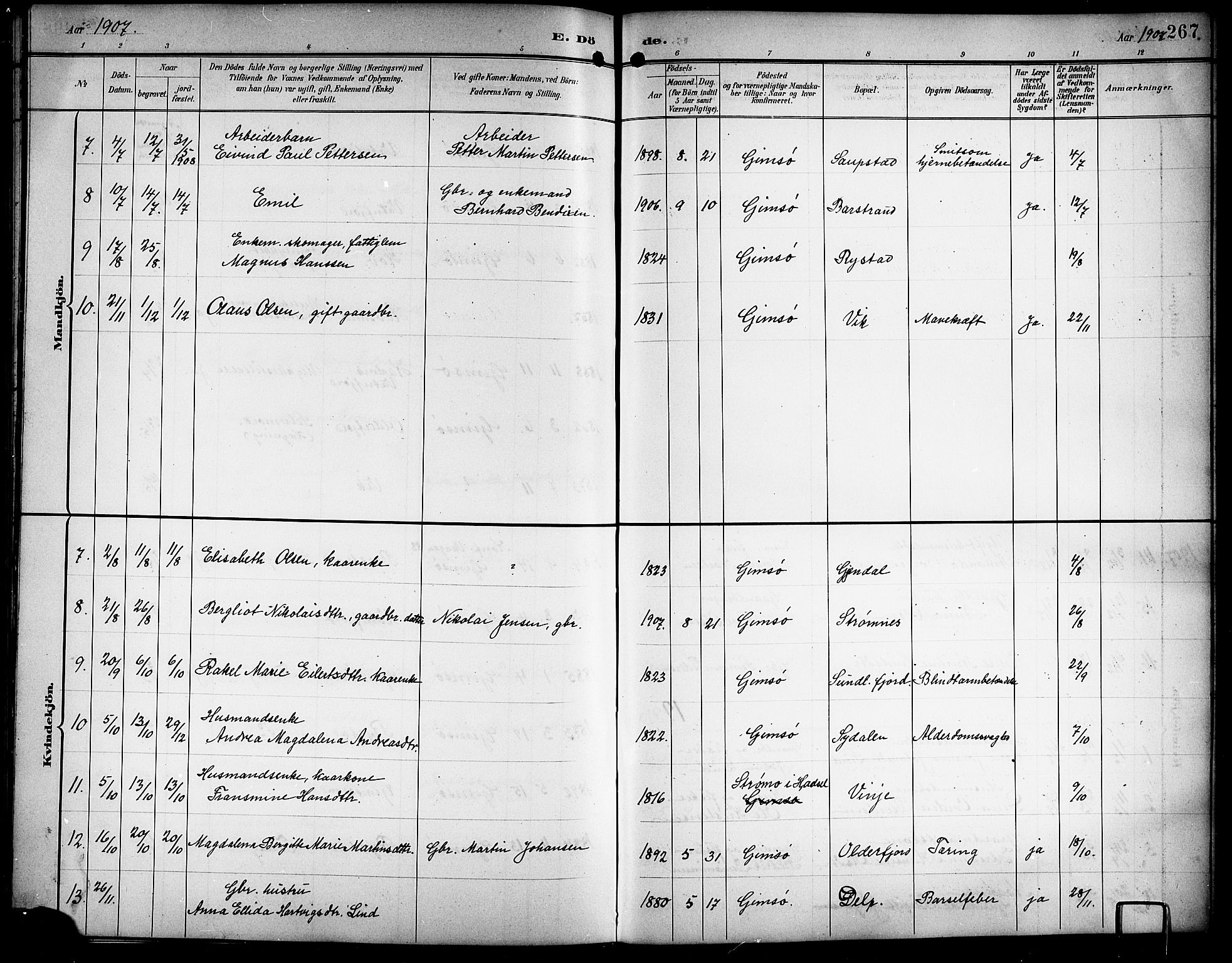 Ministerialprotokoller, klokkerbøker og fødselsregistre - Nordland, AV/SAT-A-1459/876/L1105: Parish register (copy) no. 876C04, 1896-1914, p. 267