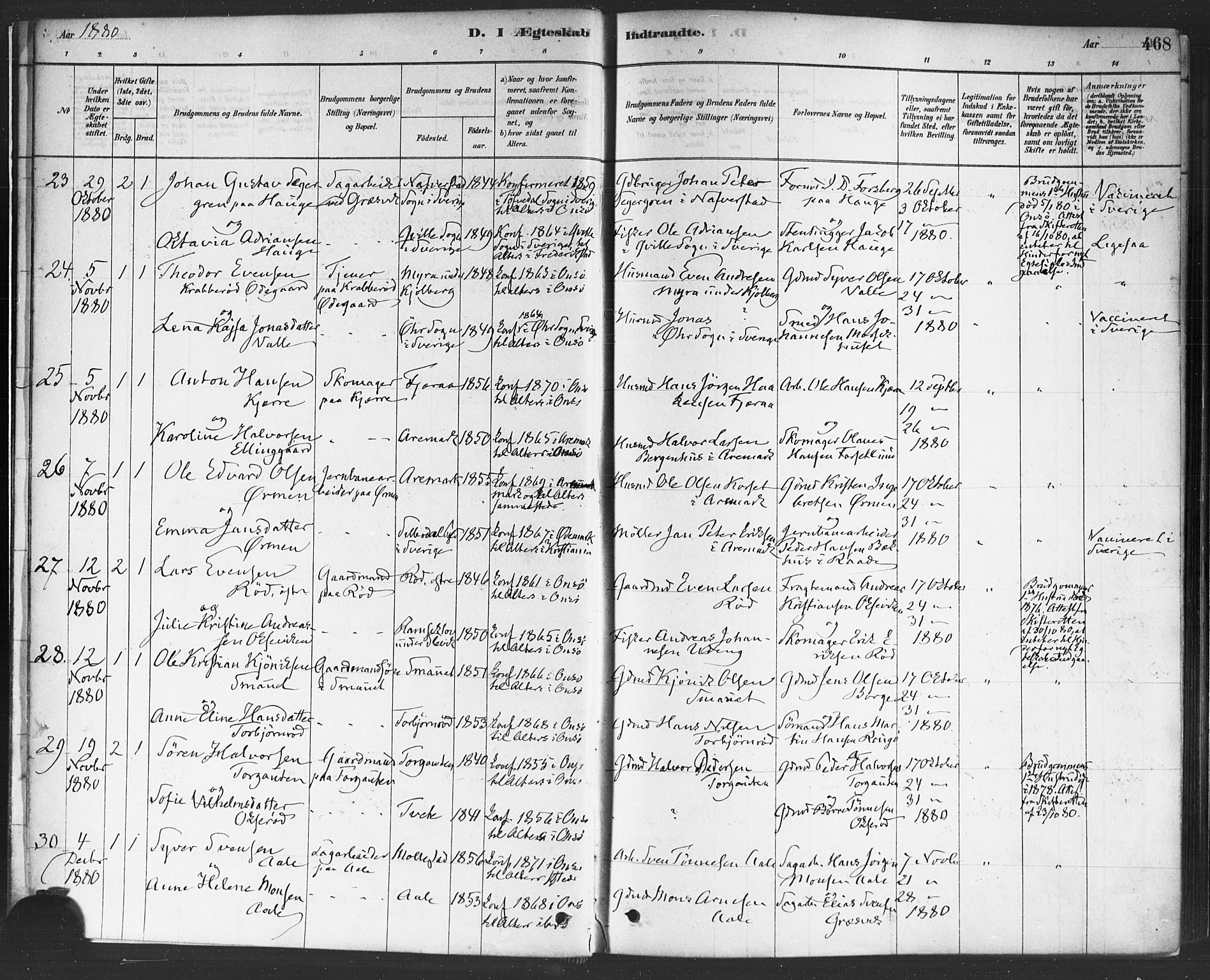 Onsøy prestekontor Kirkebøker, SAO/A-10914/F/Fa/L0006: Parish register (official) no. I 6, 1878-1898, p. 468