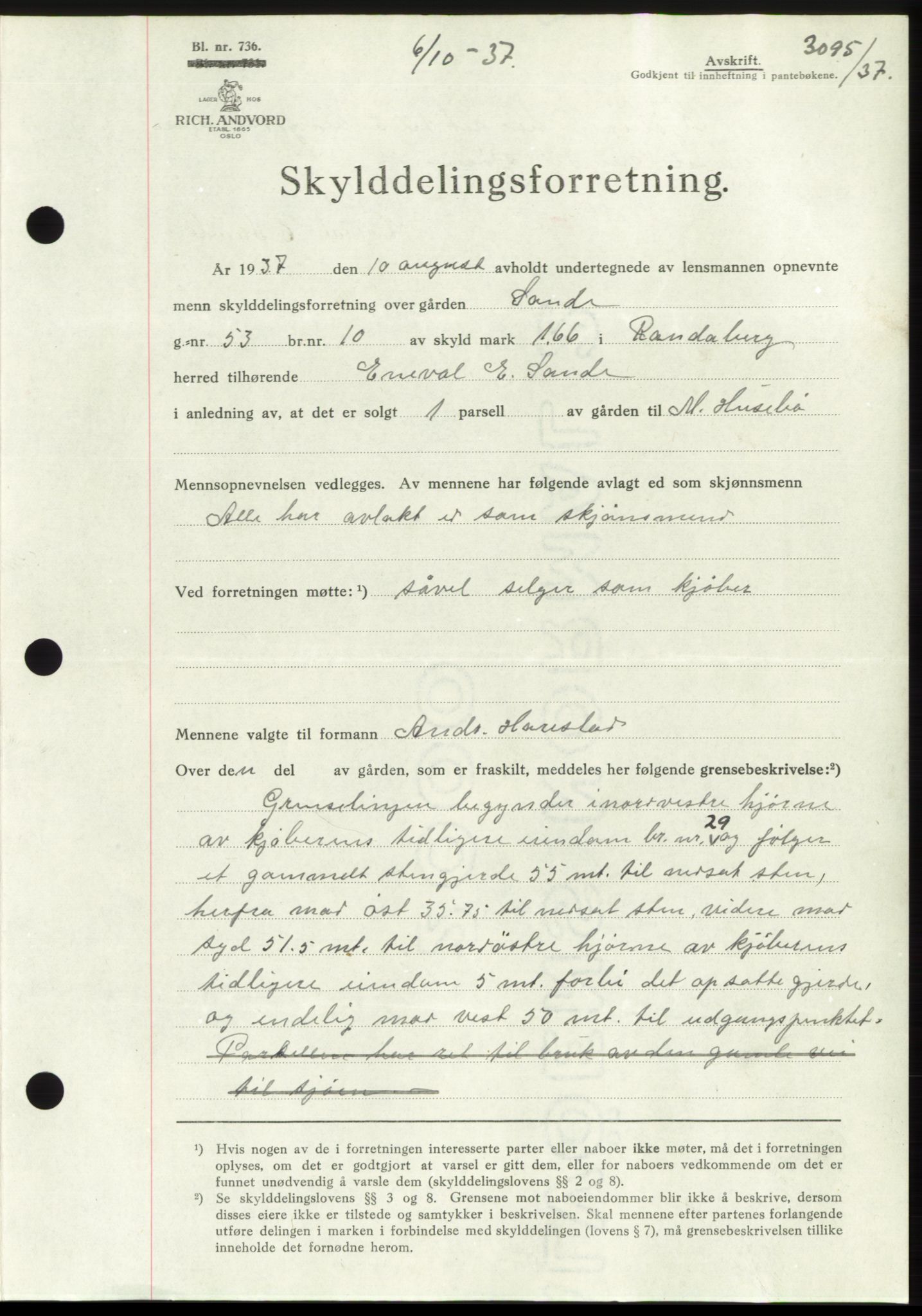 Jæren sorenskriveri, SAST/A-100310/03/G/Gba/L0069: Mortgage book, 1937-1937, Diary no: : 3095/1937