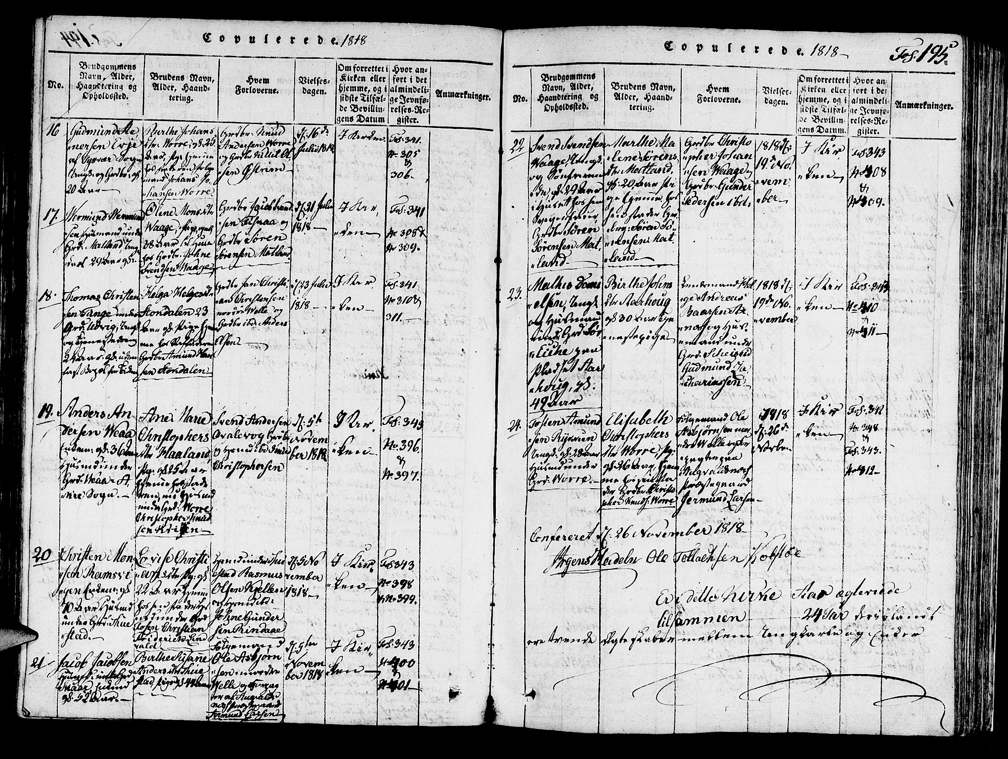 Avaldsnes sokneprestkontor, SAST/A -101851/H/Ha/Haa/L0004: Parish register (official) no. A 4, 1816-1825, p. 195