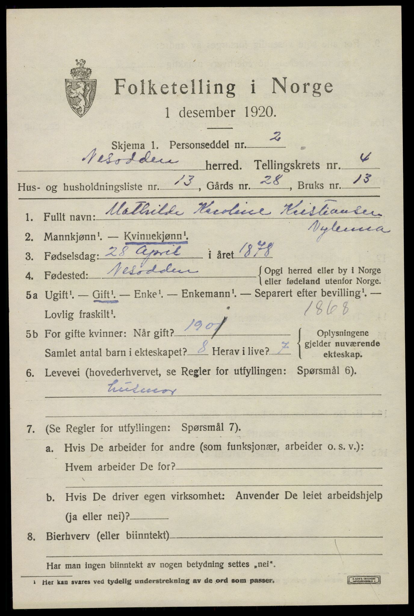 SAO, 1920 census for Nesodden, 1920, p. 4237