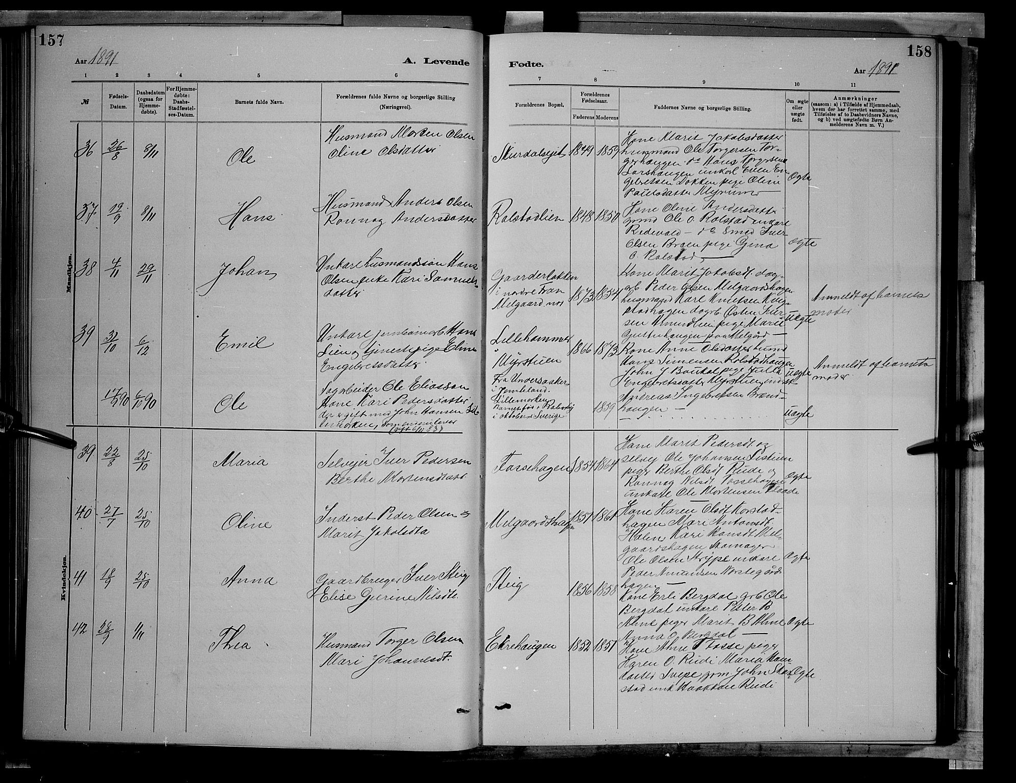 Sør-Fron prestekontor, SAH/PREST-010/H/Ha/Hab/L0003: Parish register (copy) no. 3, 1884-1896, p. 157-158
