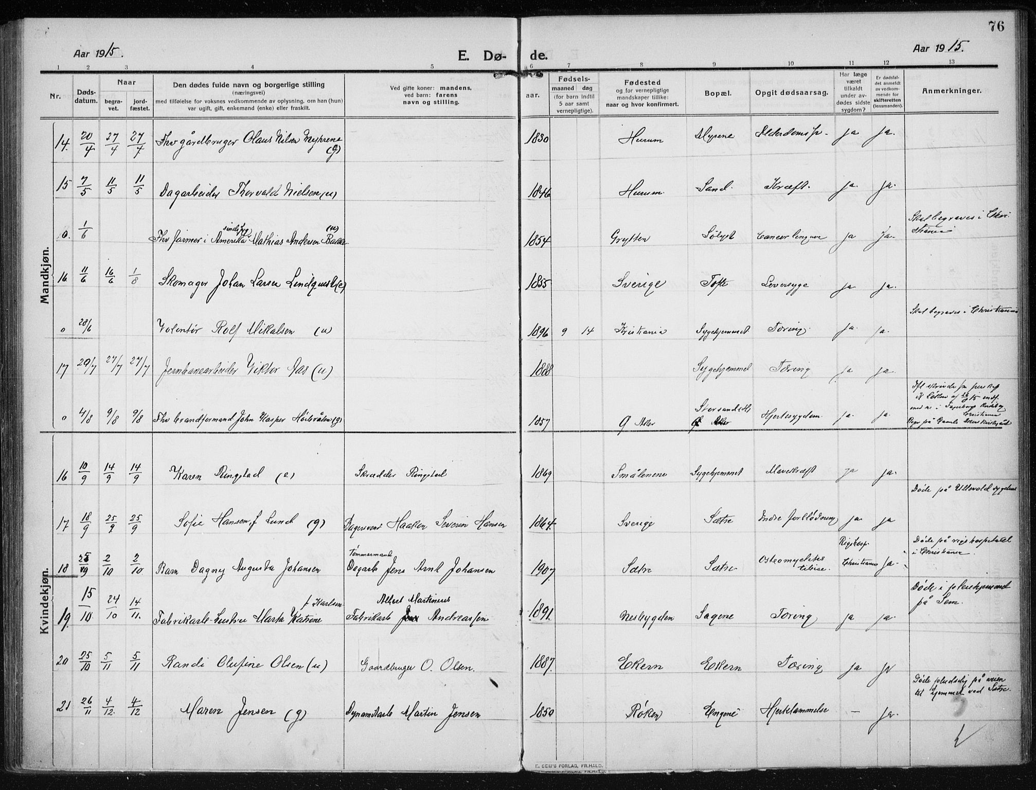 Hurum kirkebøker, AV/SAKO-A-229/F/Fa/L0017: Parish register (official) no. 17, 1910-1925, p. 76