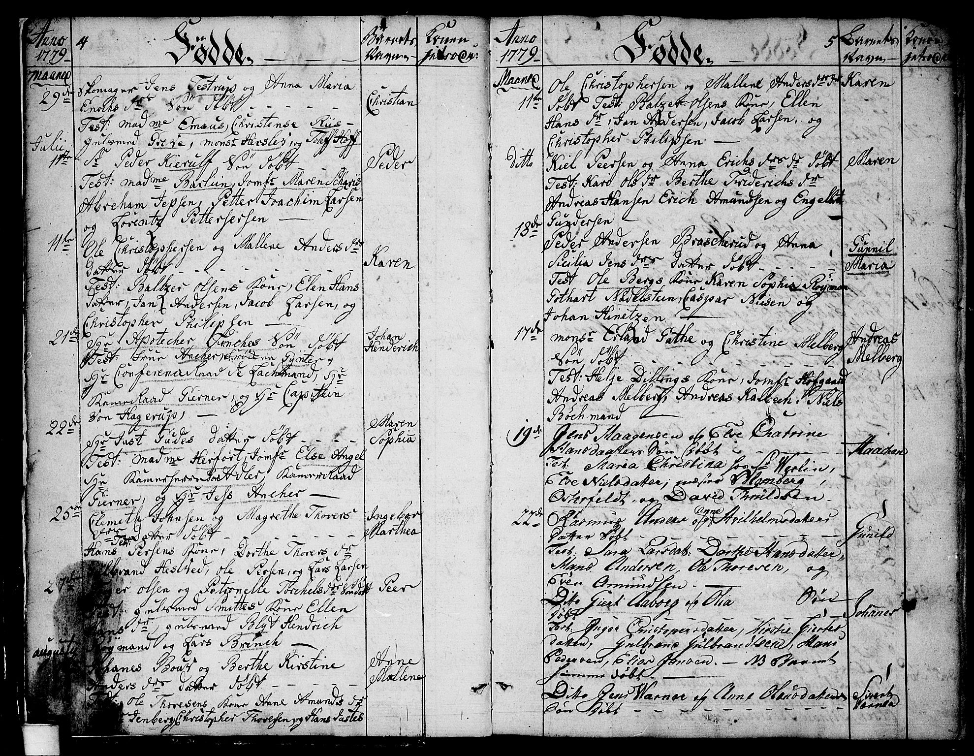 Moss prestekontor Kirkebøker, SAO/A-2003/F/Fa/L0003: Parish register (official) no. I 3, 1779-1814, p. 4-5
