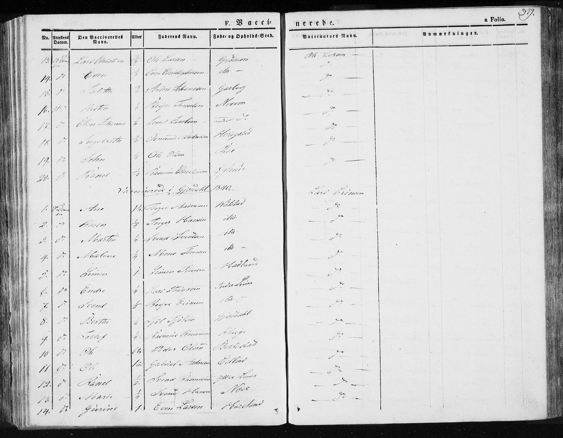 Lye sokneprestkontor, AV/SAST-A-101794/001/30BA/L0004: Parish register (official) no. A 4, 1826-1841, p. 379