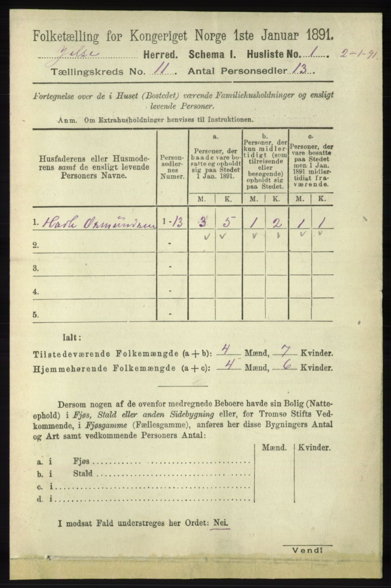 RA, 1891 census for 1138 Jelsa, 1891, p. 2739
