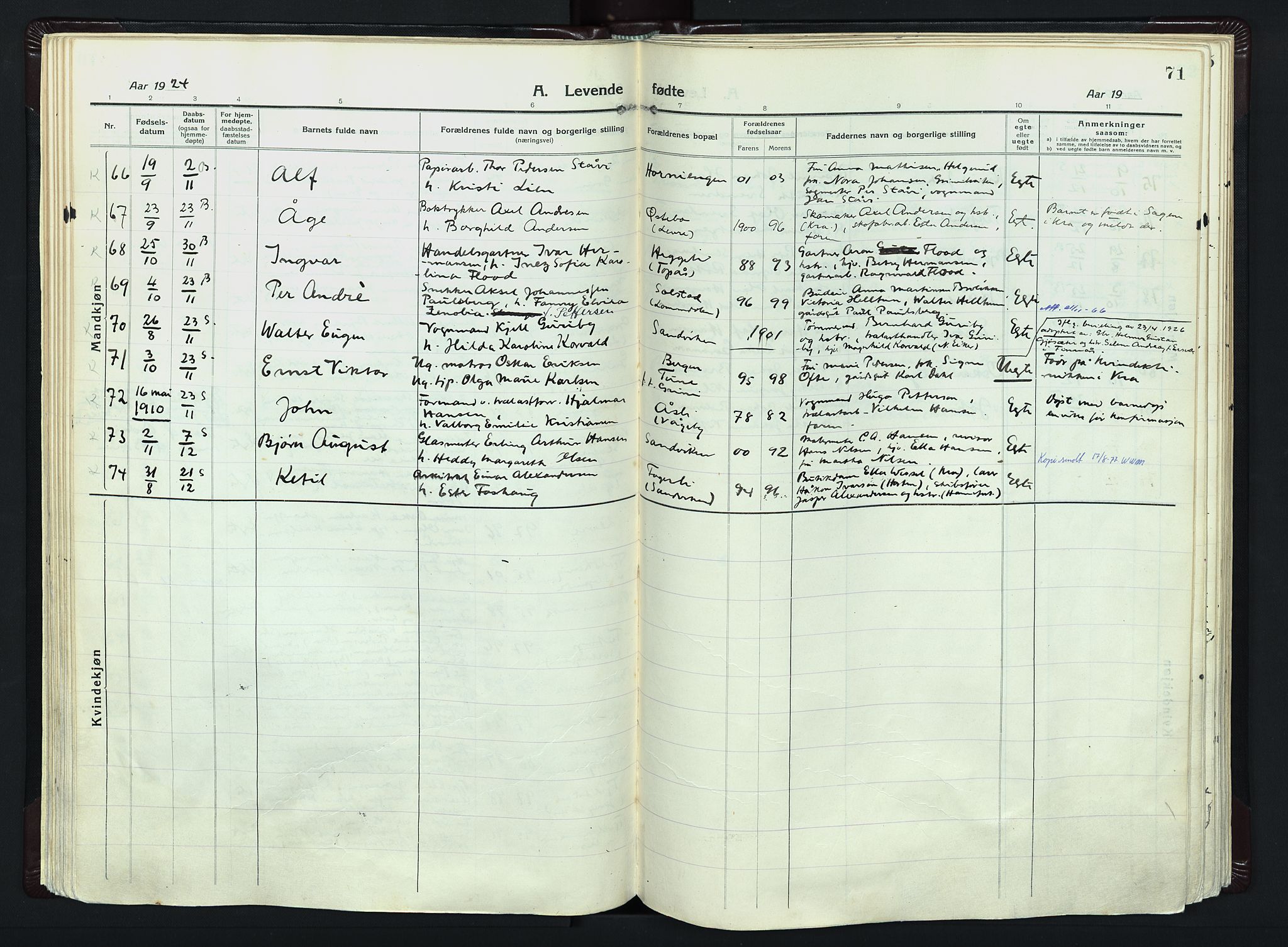 Vestre Bærum prestekontor Kirkebøker, AV/SAO-A-10209a/F/Fa/L0003: Parish register (official) no. 3, 1916-1930, p. 71