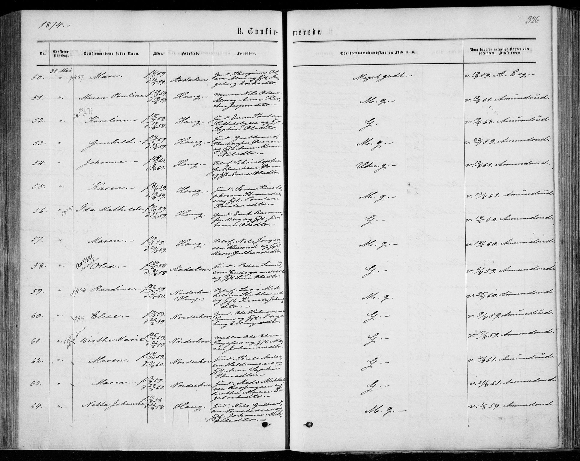 Norderhov kirkebøker, SAKO/A-237/F/Fa/L0013: Parish register (official) no. 13, 1866-1874, p. 326