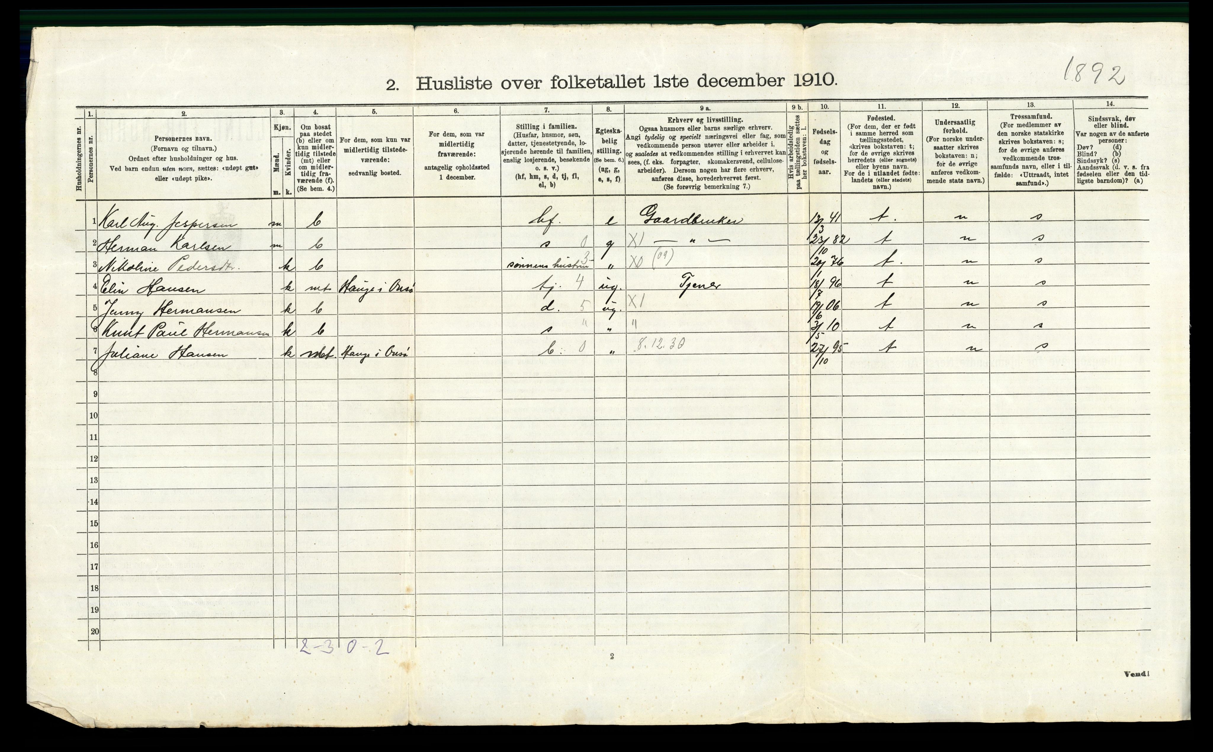 RA, 1910 census for Onsøy, 1910, p. 1606