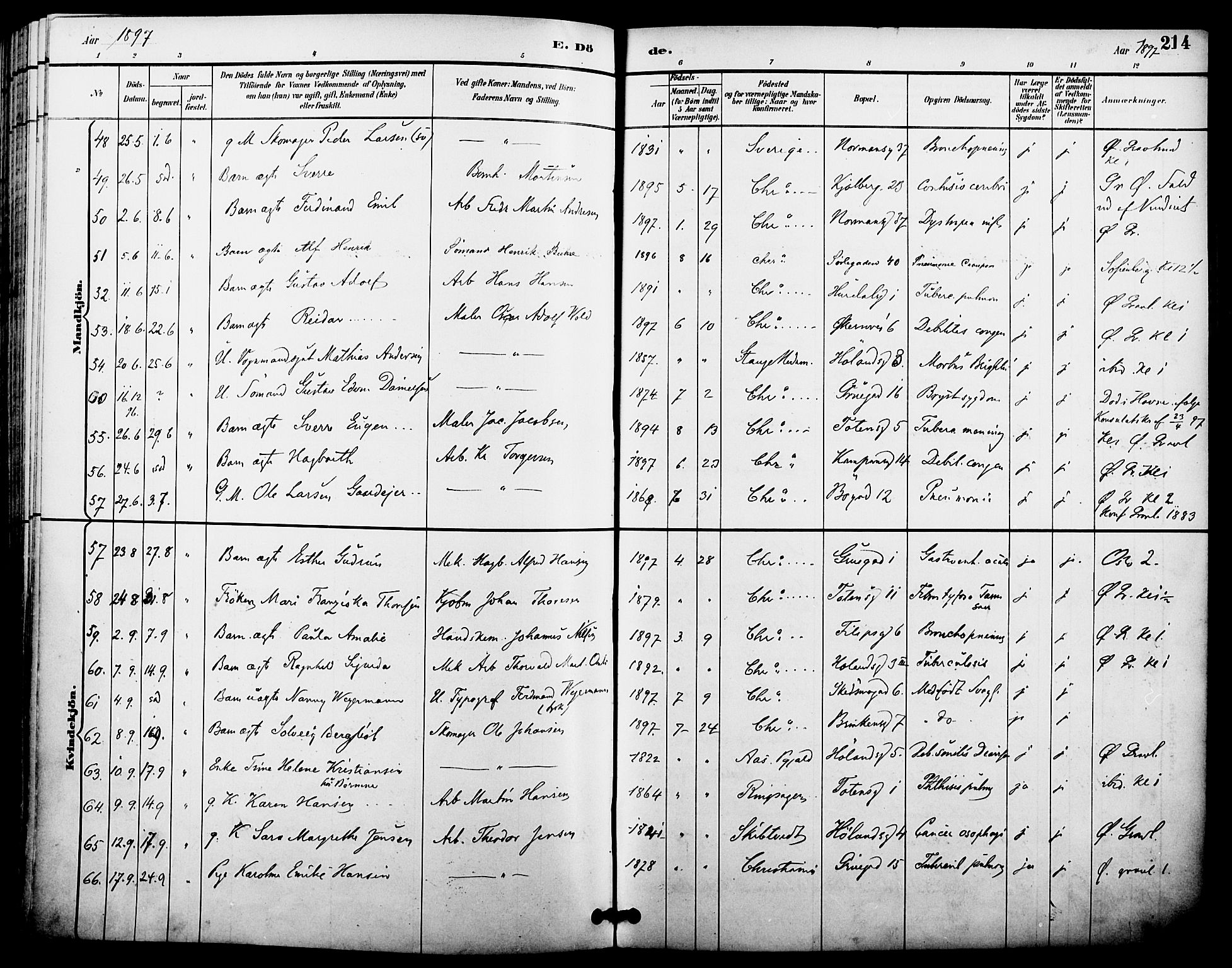 Kampen prestekontor Kirkebøker, SAO/A-10853/F/Fa/L0008: Parish register (official) no. I 8, 1892-1902, p. 214