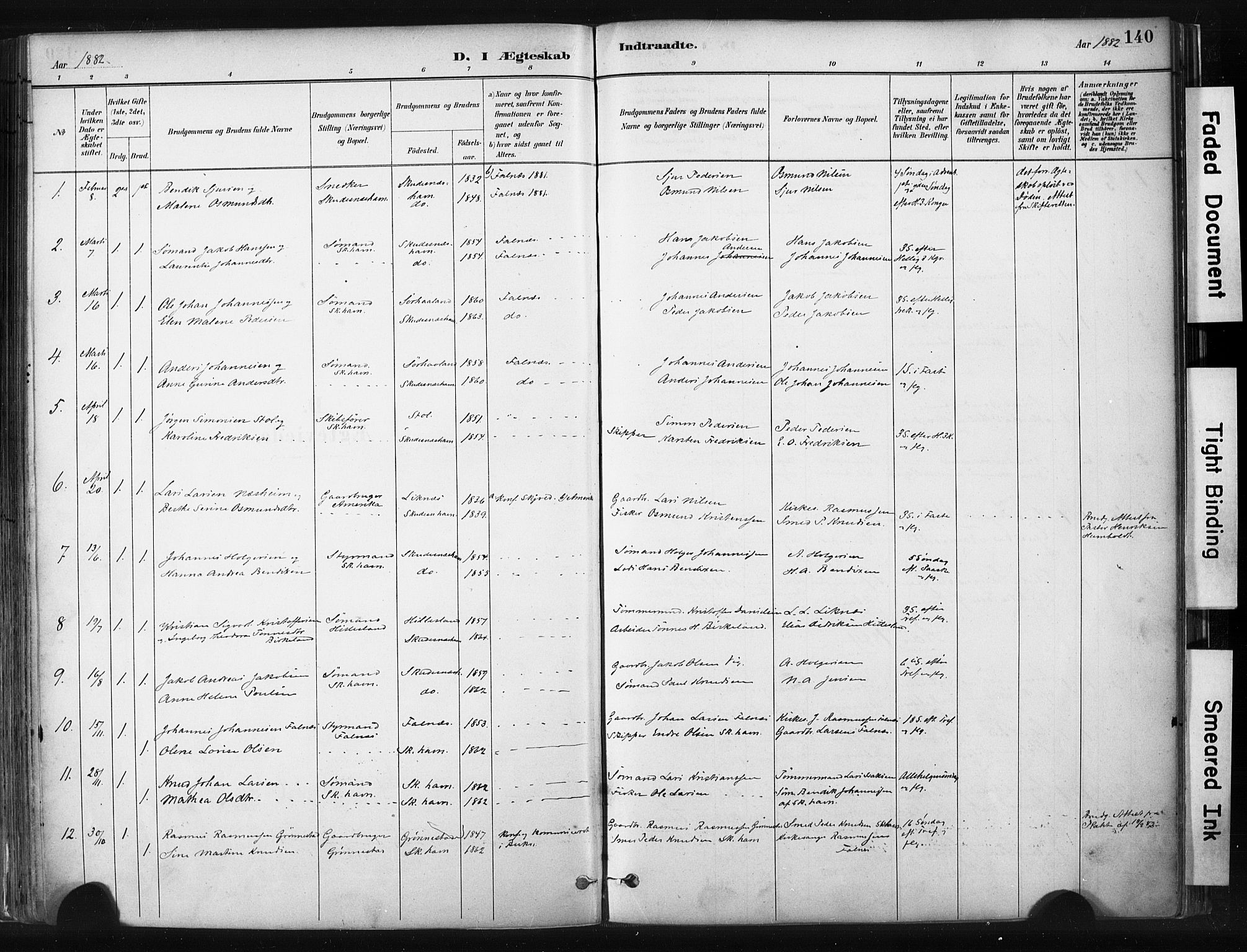 Skudenes sokneprestkontor, SAST/A -101849/H/Ha/Haa/L0008: Parish register (official) no. A 5, 1882-1912, p. 140