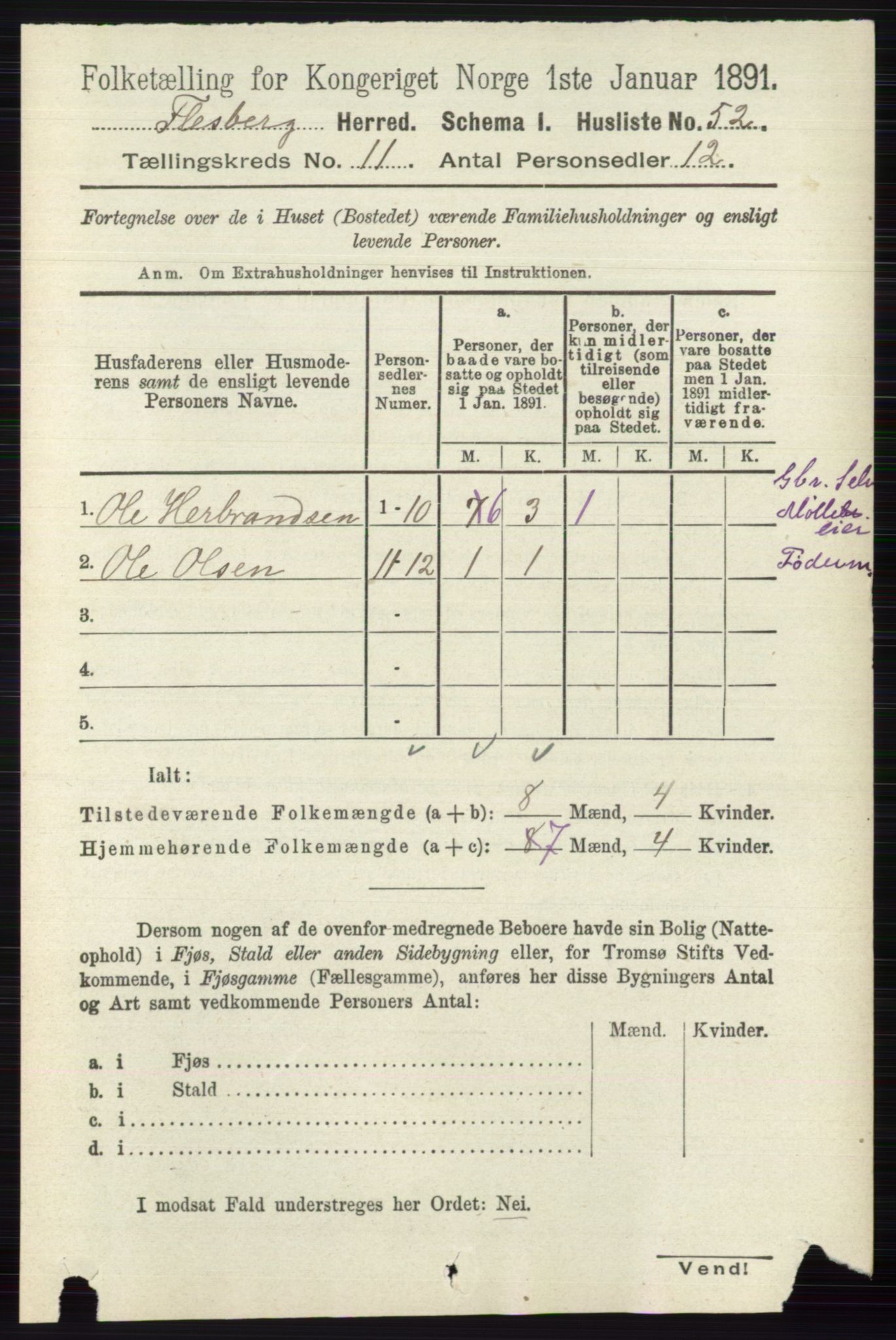 RA, 1891 census for 0631 Flesberg, 1891, p. 1770