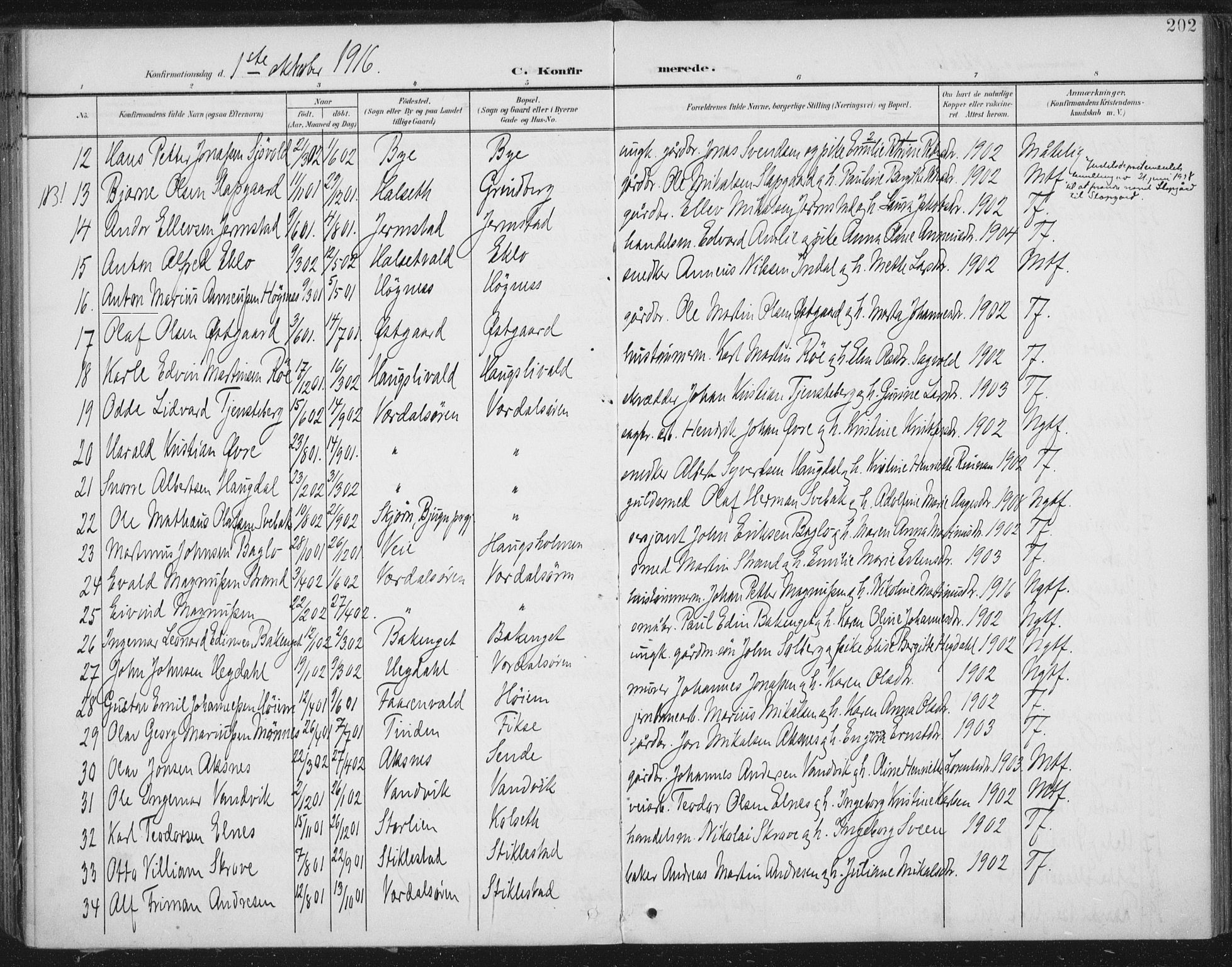 Ministerialprotokoller, klokkerbøker og fødselsregistre - Nord-Trøndelag, SAT/A-1458/723/L0246: Parish register (official) no. 723A15, 1900-1917, p. 202