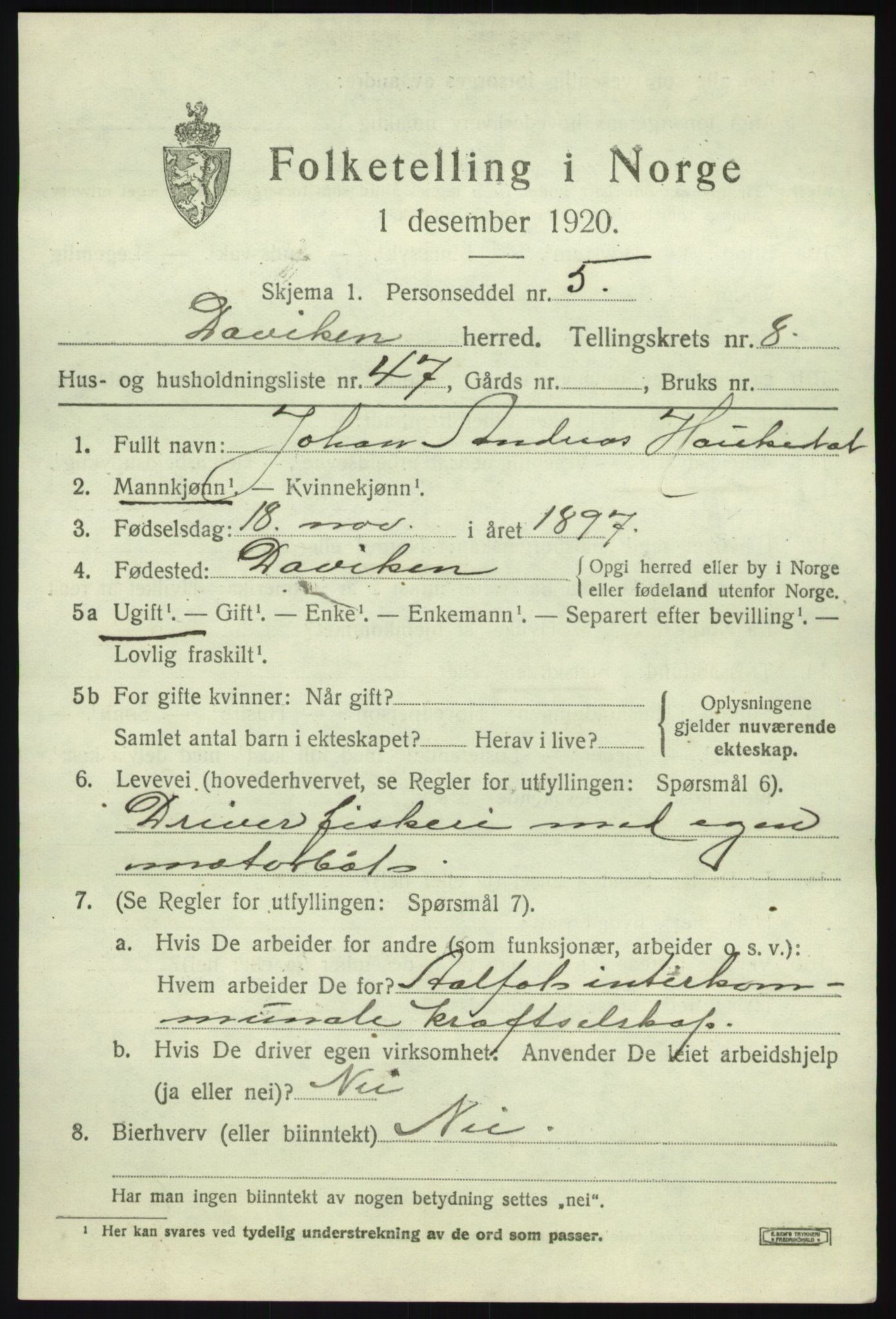 SAB, 1920 census for Davik, 1920, p. 4781