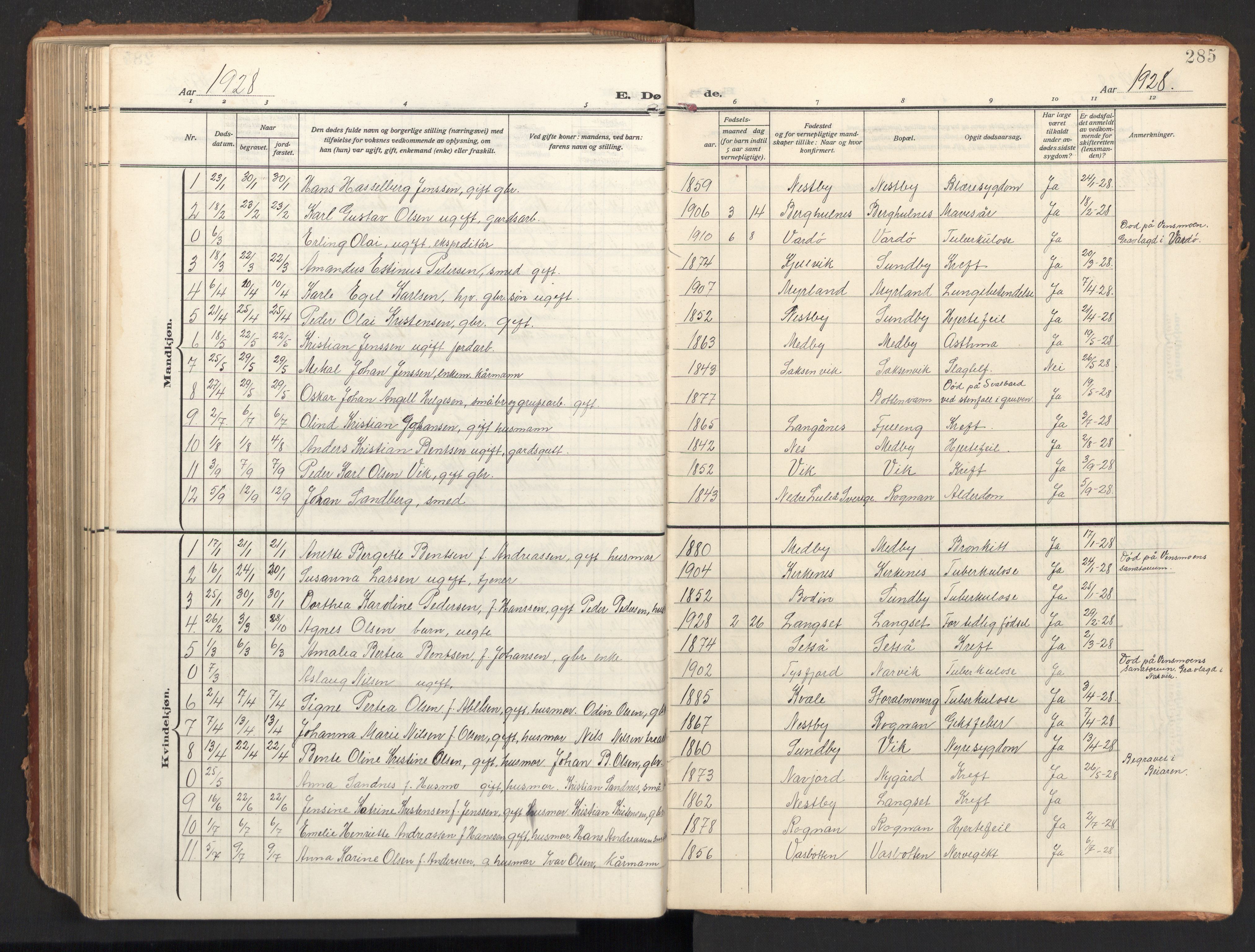 Ministerialprotokoller, klokkerbøker og fødselsregistre - Nordland, SAT/A-1459/847/L0683: Parish register (copy) no. 847C11, 1908-1929, p. 285