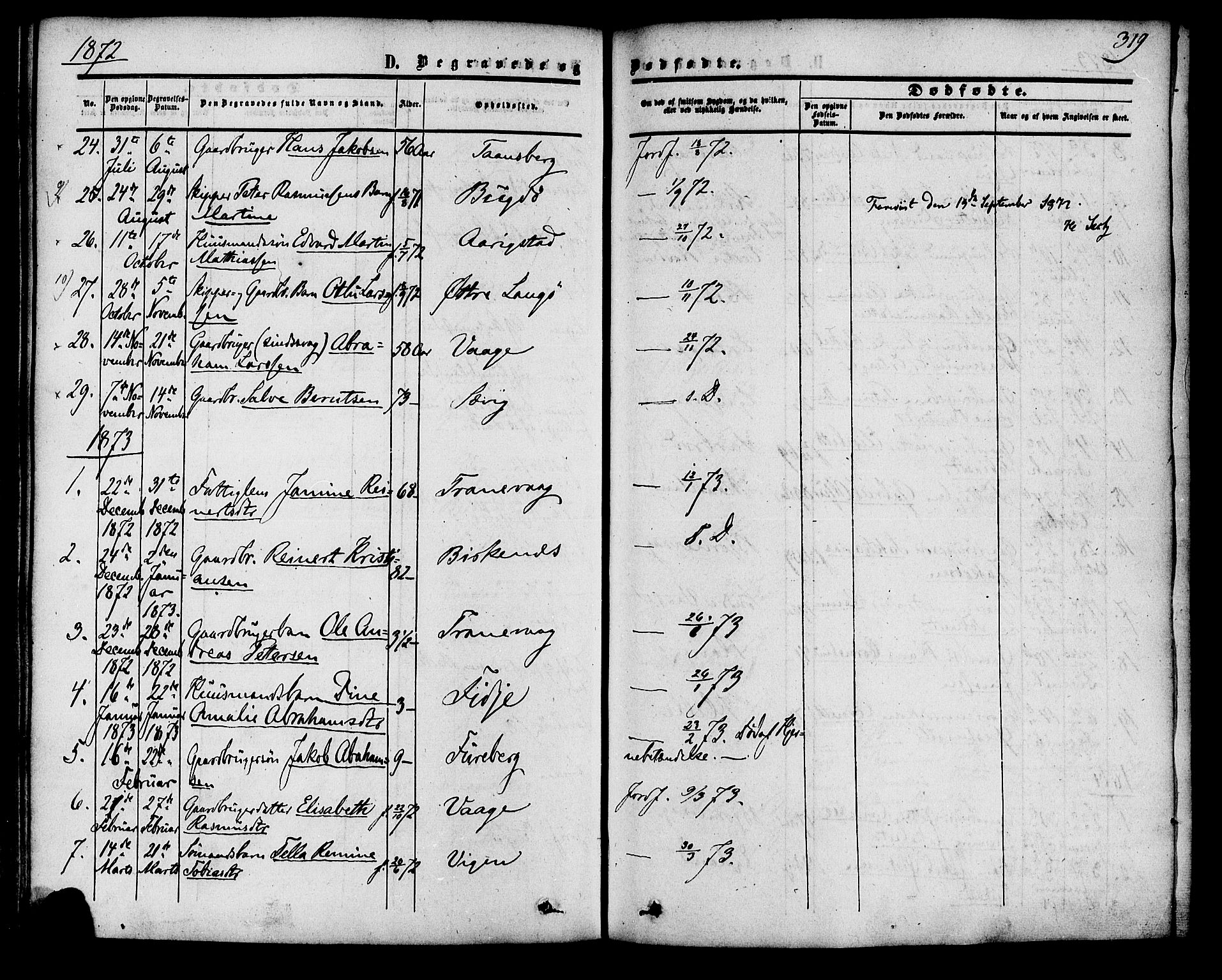 Herad sokneprestkontor, SAK/1111-0018/F/Fa/Fab/L0004: Parish register (official) no. A 4, 1853-1885, p. 319