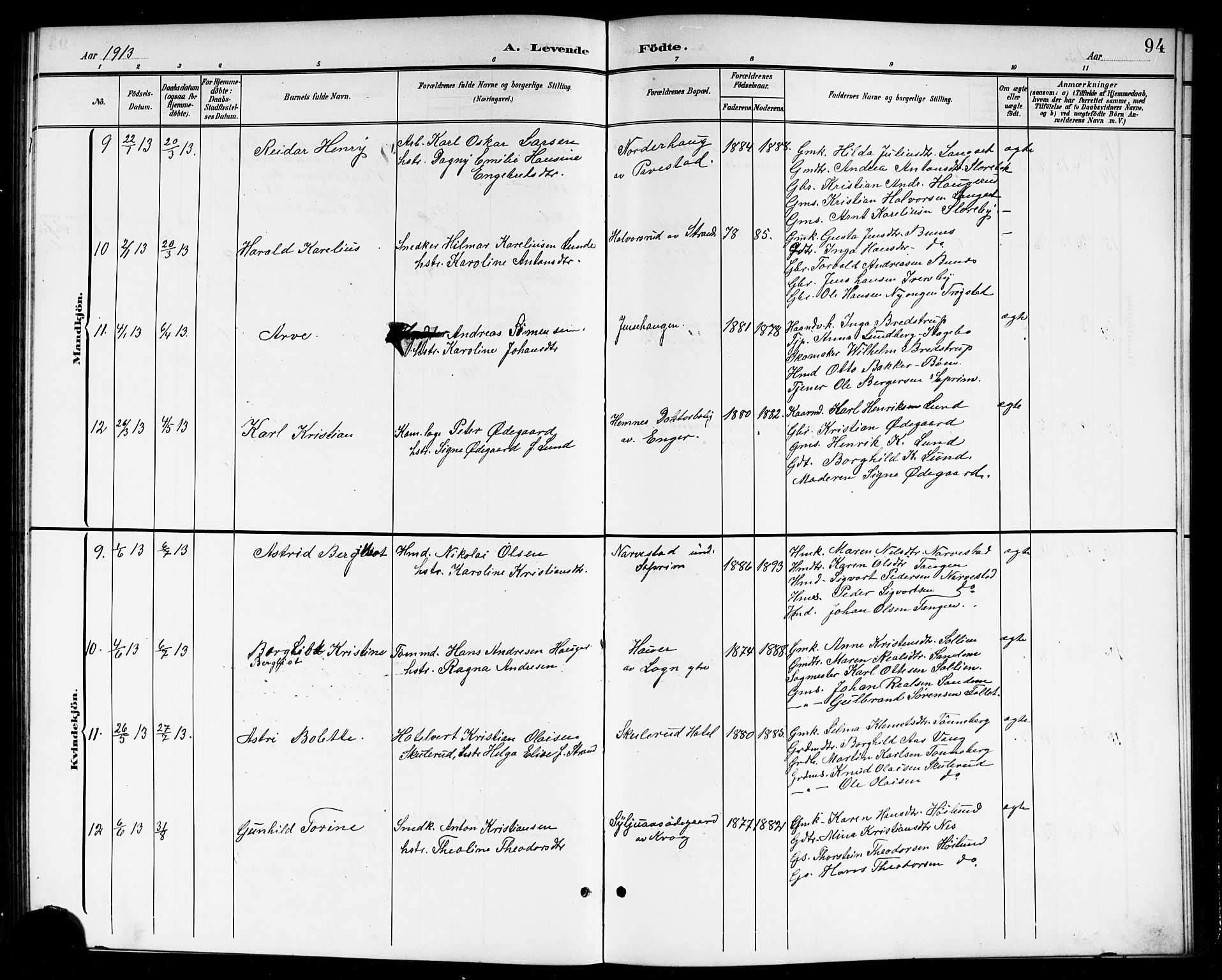 Høland prestekontor Kirkebøker, AV/SAO-A-10346a/G/Gb/L0001: Parish register (copy) no. II 1, 1902-1919, p. 94