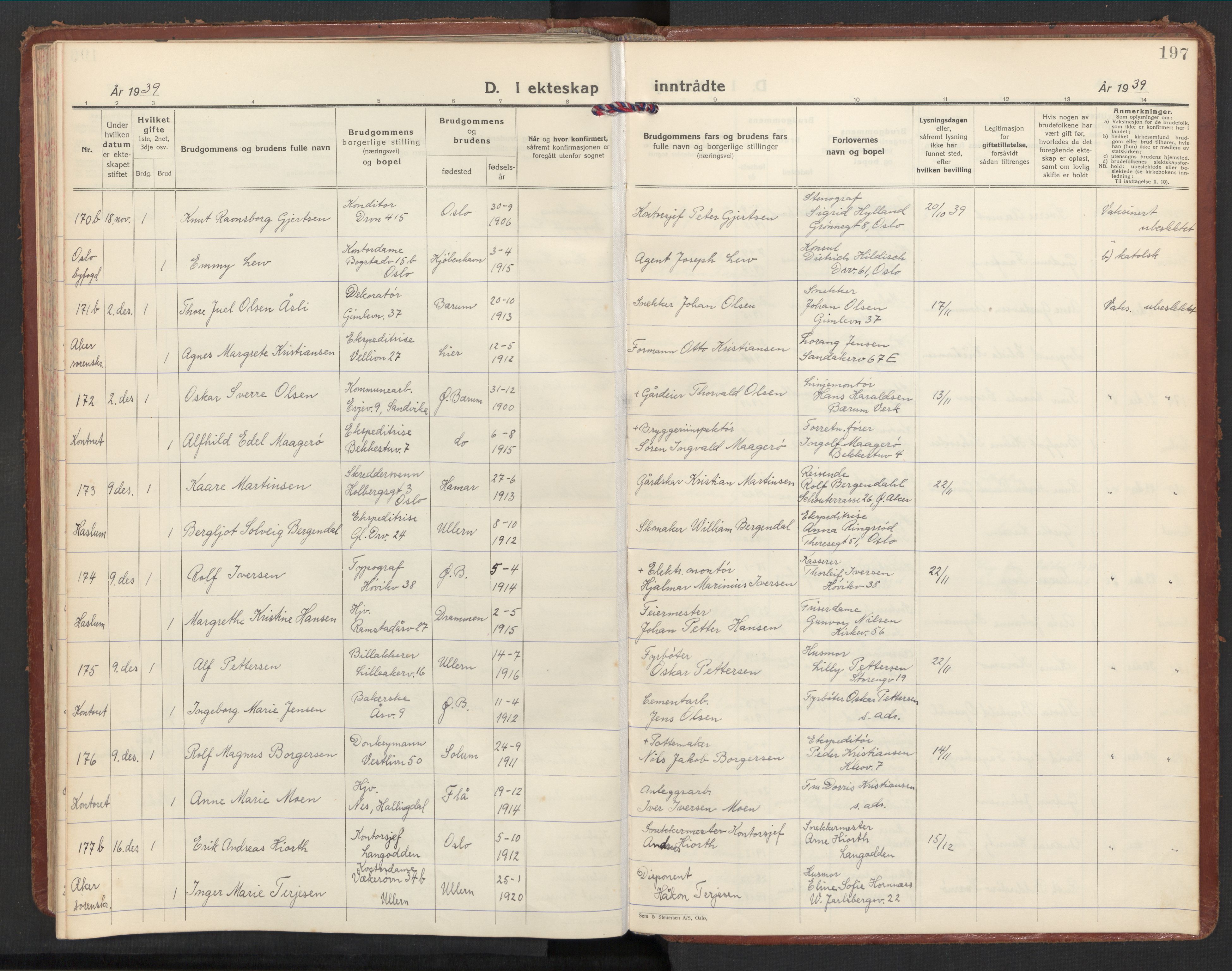 Østre Bærum prestekontor Kirkebøker, AV/SAO-A-10887/F/Fa/L0004: Parish register (official) no. 4, 1929-1940, p. 197