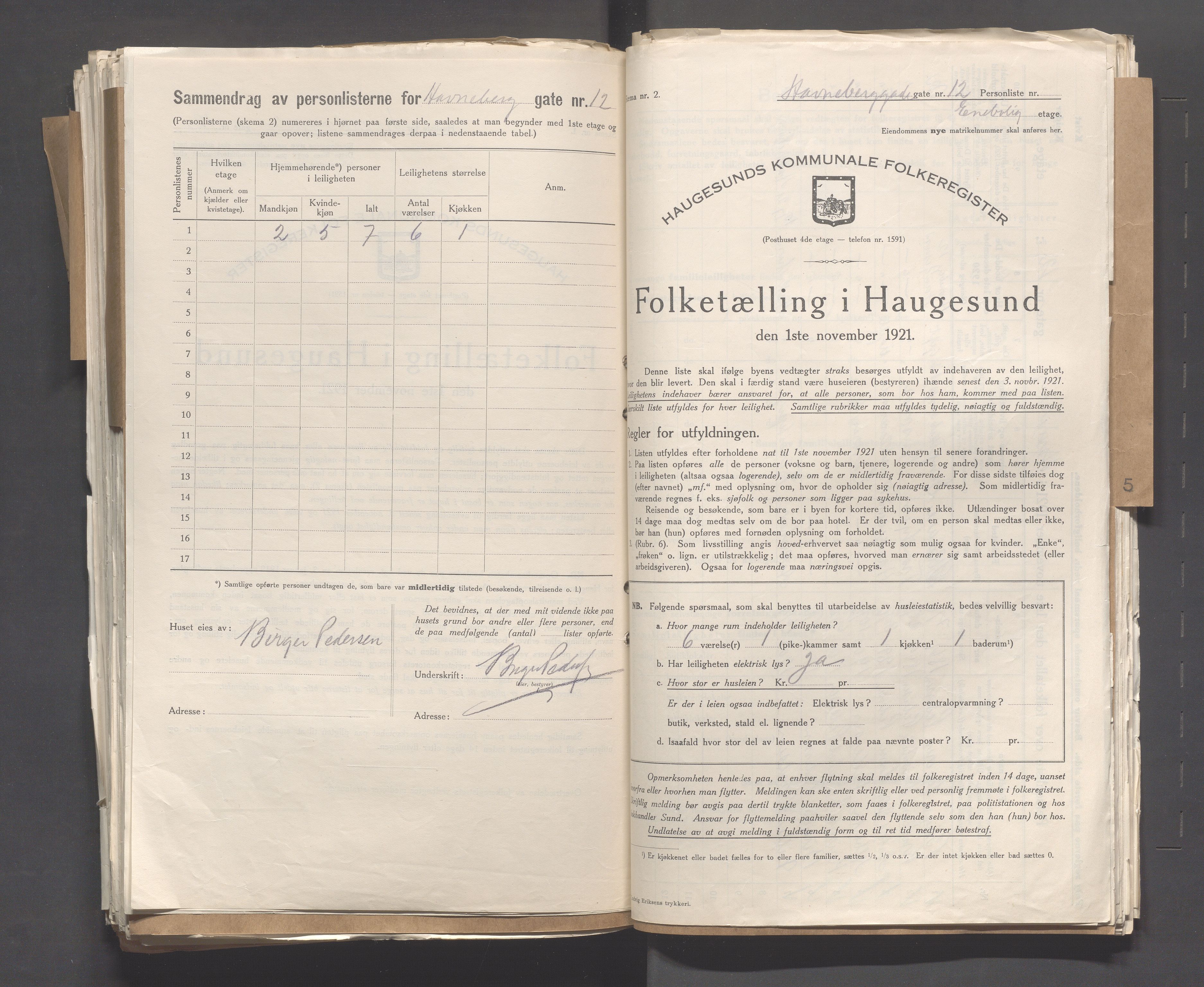 IKAR, Local census 1.11.1921 for Haugesund, 1921, p. 2173