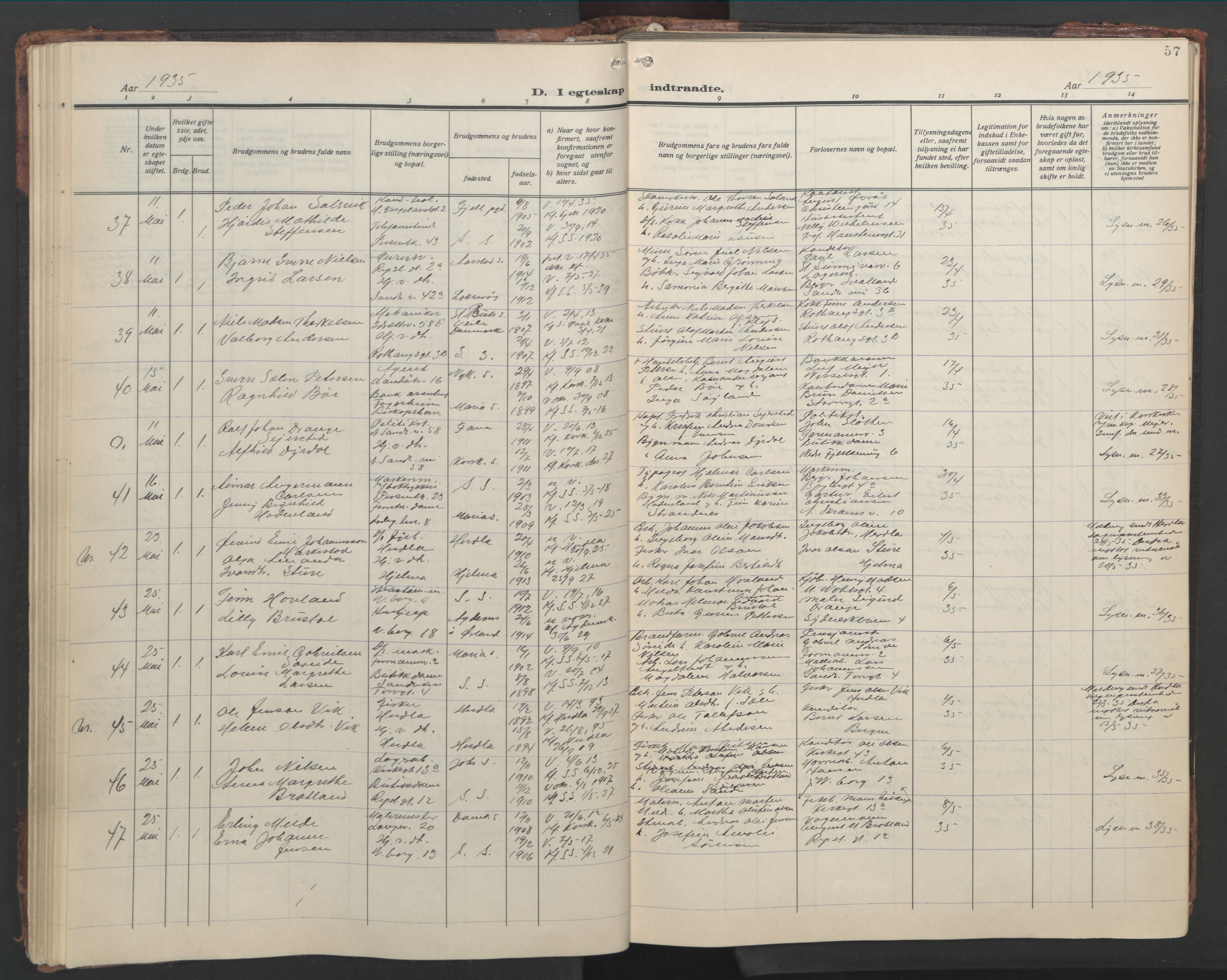 Sandviken Sokneprestembete, AV/SAB-A-77601/H/Hb/L0015: Parish register (copy) no. D 2, 1929-1953, p. 56b-57a