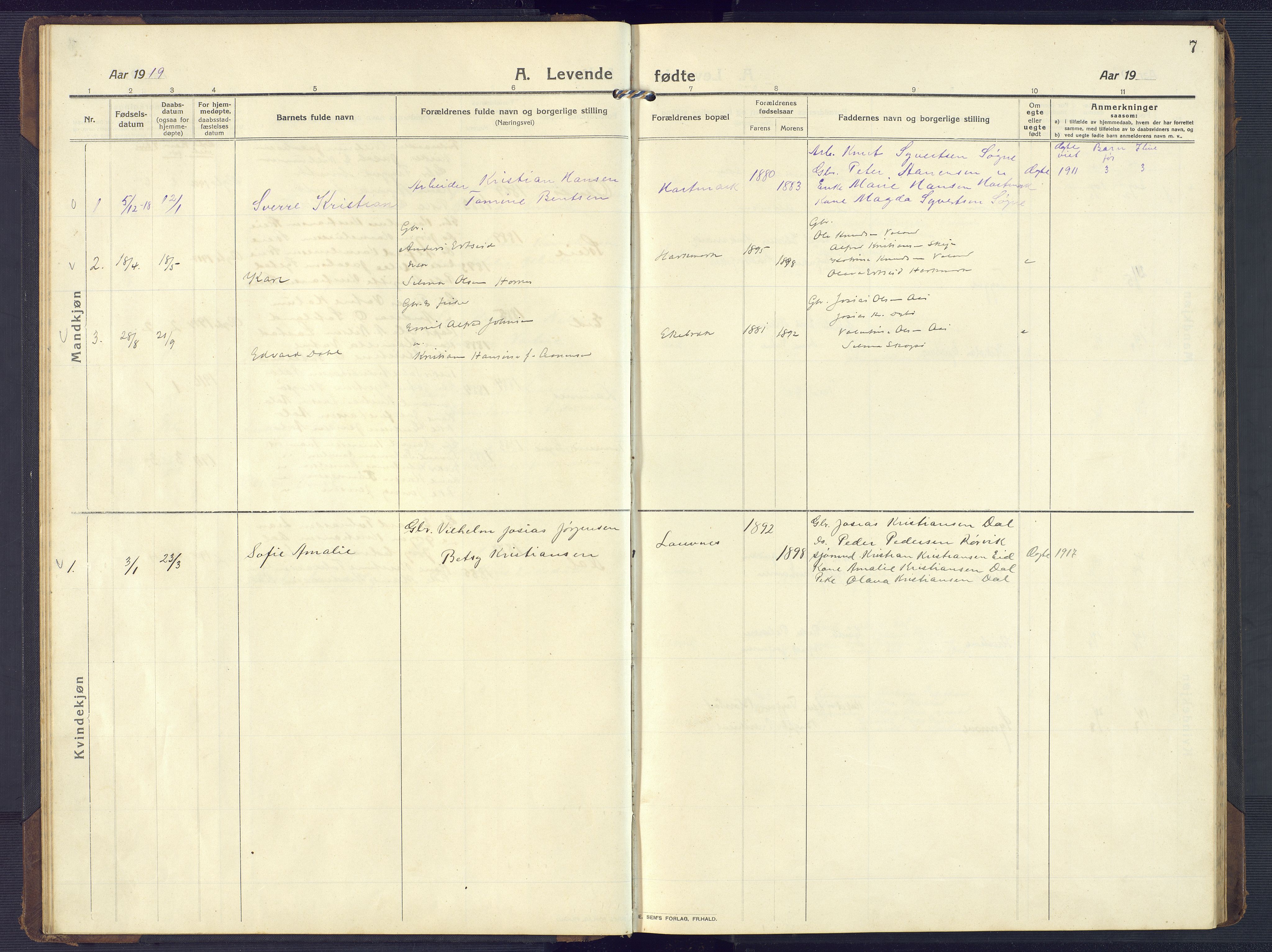Mandal sokneprestkontor, SAK/1111-0030/F/Fb/Fbb/L0005: Parish register (copy) no. B 5, 1913-1957, p. 7