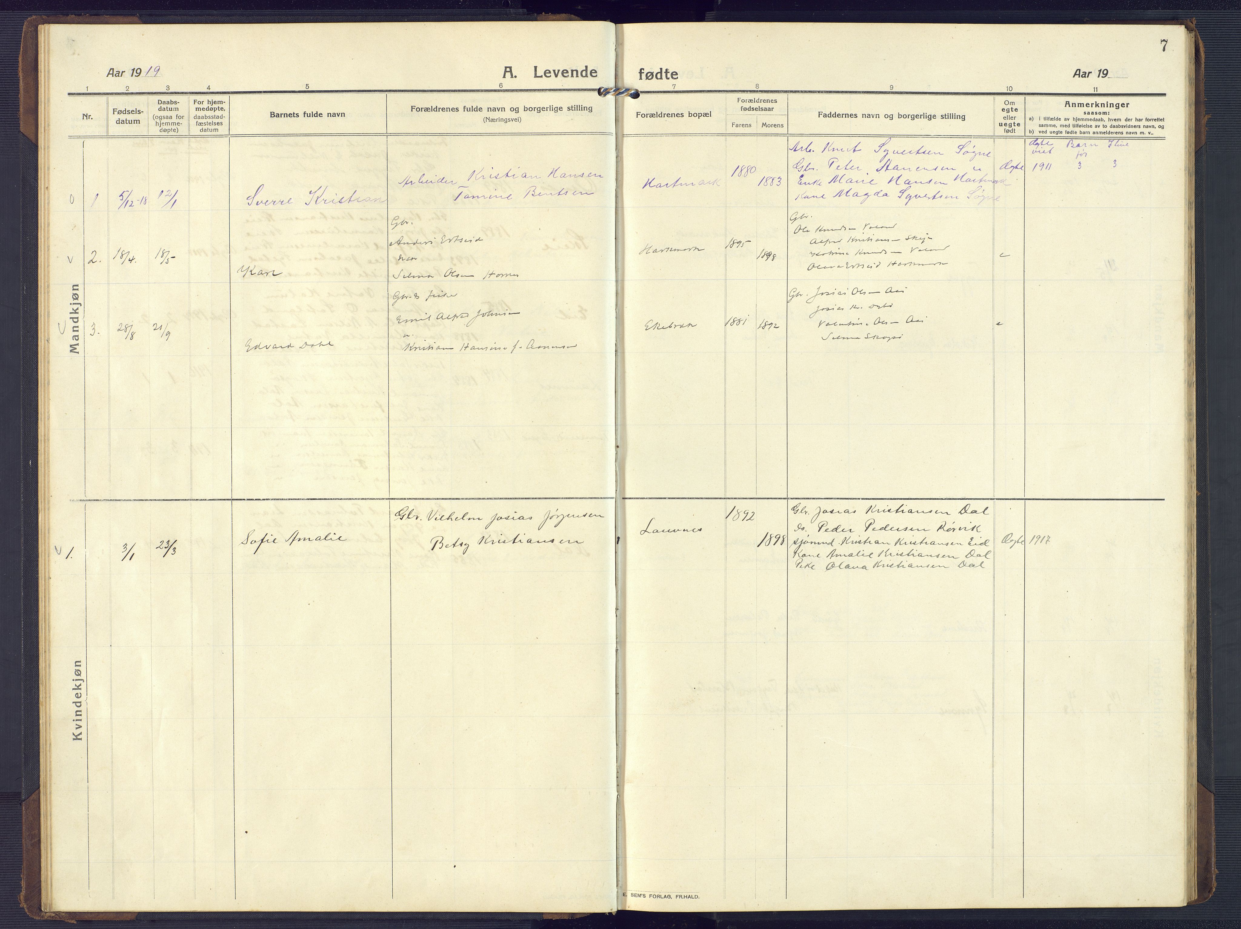 Mandal sokneprestkontor, AV/SAK-1111-0030/F/Fb/Fbb/L0005: Parish register (copy) no. B 5, 1913-1957, p. 7