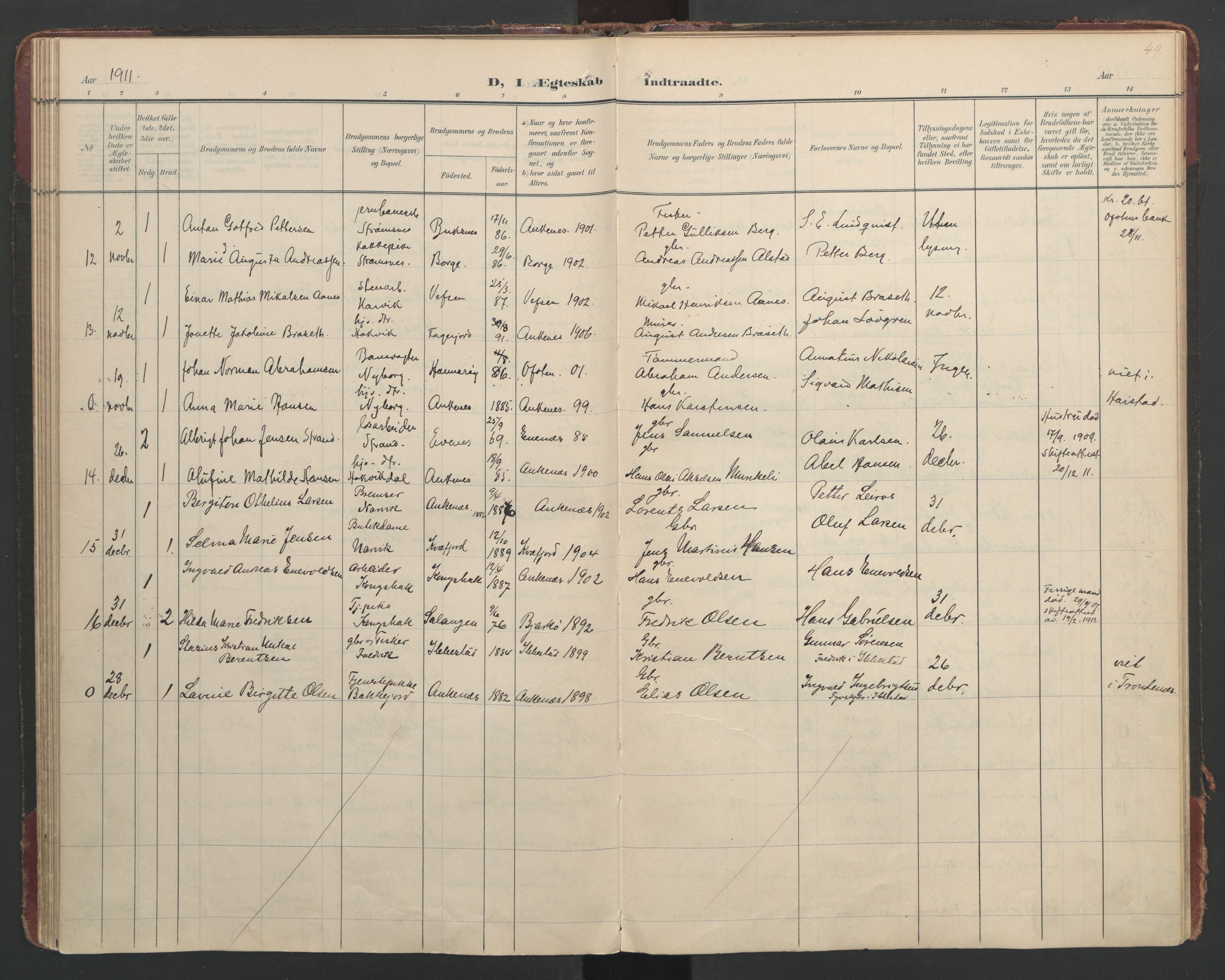 Ministerialprotokoller, klokkerbøker og fødselsregistre - Nordland, AV/SAT-A-1459/866/L0942: Parish register (official) no. 866A05, 1901-1928, p. 49