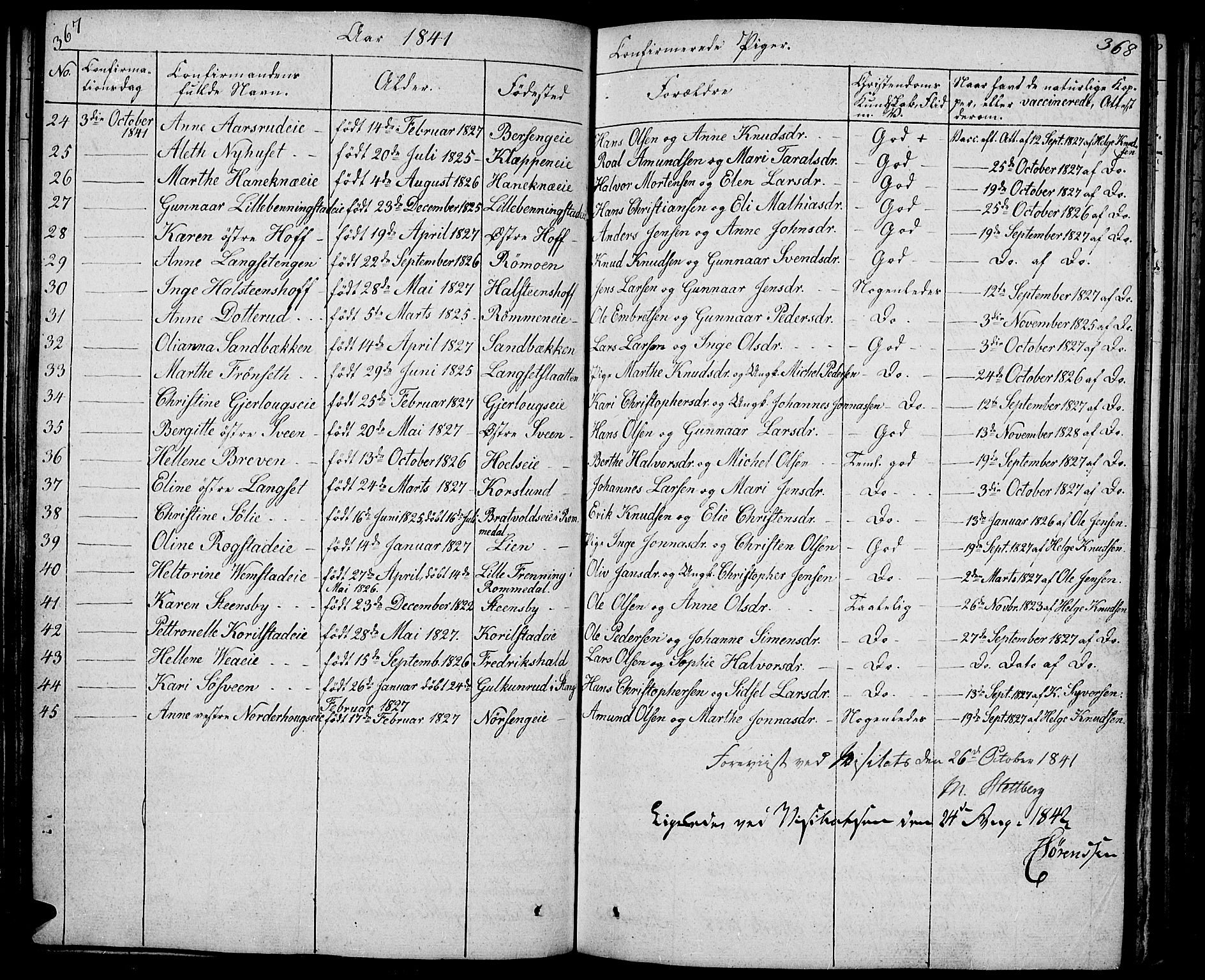 Løten prestekontor, SAH/PREST-022/L/La/L0002: Parish register (copy) no. 2, 1832-1850, p. 367-368