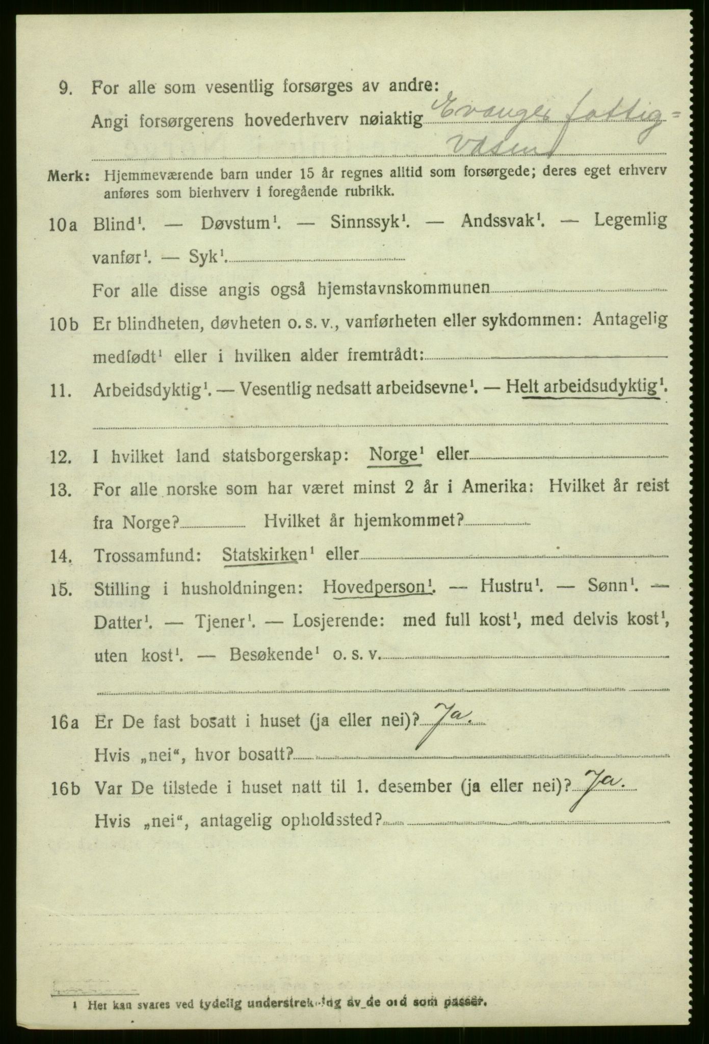 SAB, 1920 census for Evanger, 1920, p. 1042