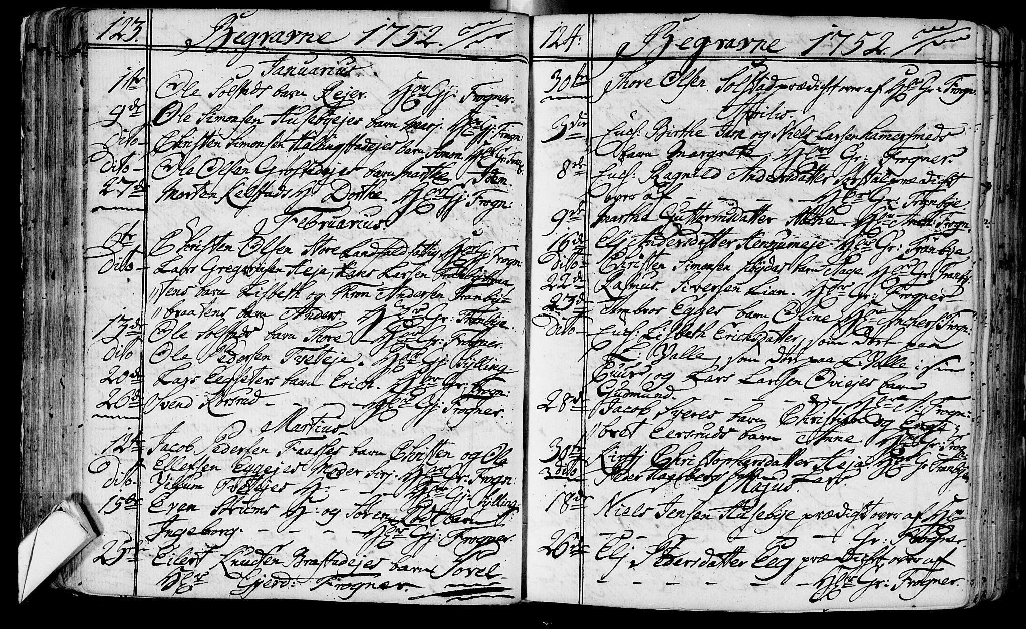 Lier kirkebøker, SAKO/A-230/F/Fa/L0004: Parish register (official) no. I 4, 1749-1764, p. 123-124