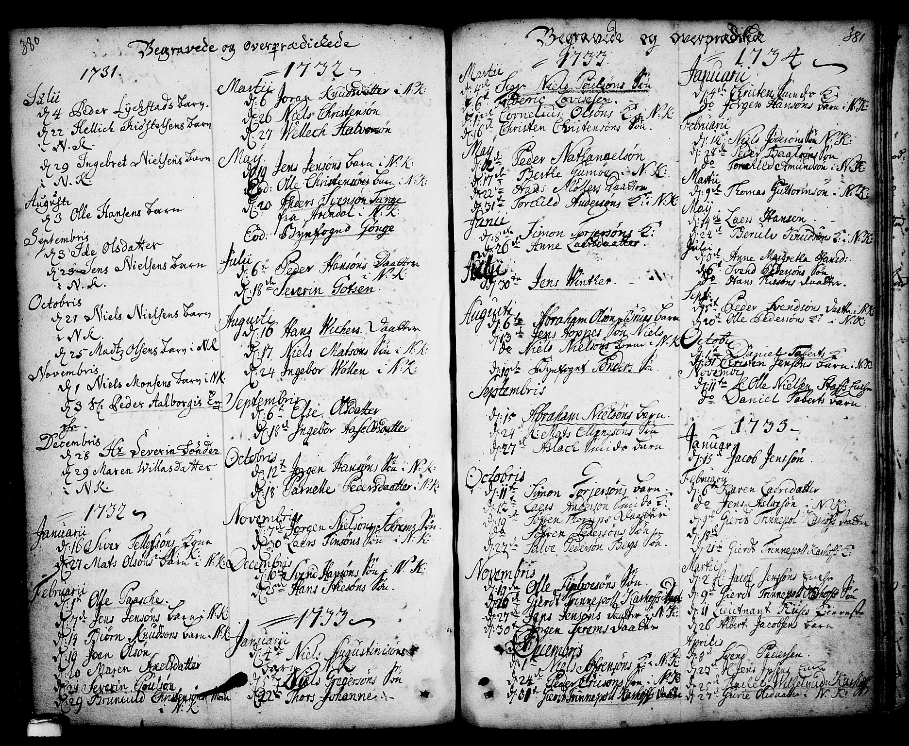 Kragerø kirkebøker, SAKO/A-278/F/Fa/L0001: Parish register (official) no. 1, 1702-1766, p. 380-381