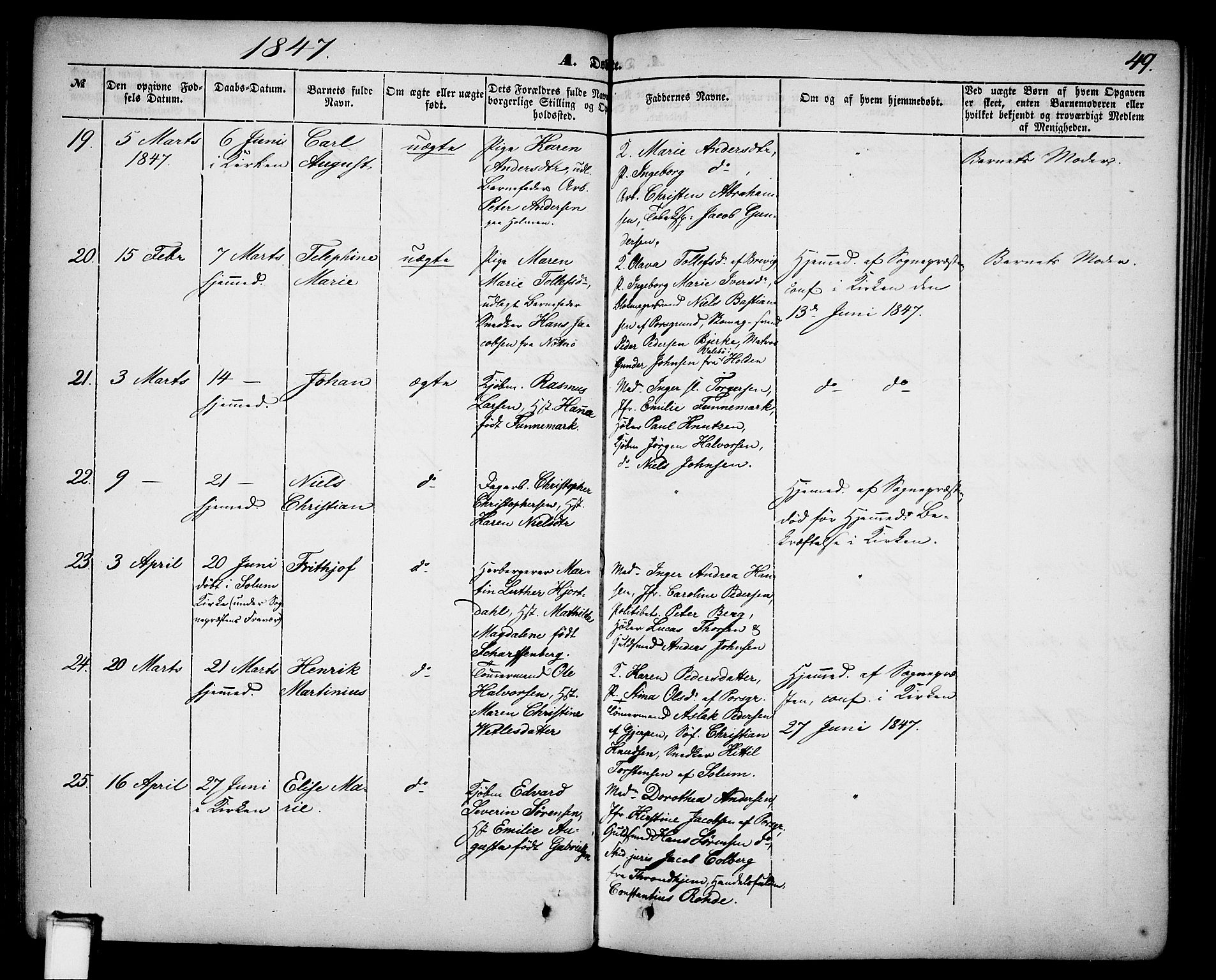 Skien kirkebøker, AV/SAKO-A-302/G/Ga/L0004: Parish register (copy) no. 4, 1843-1867, p. 49