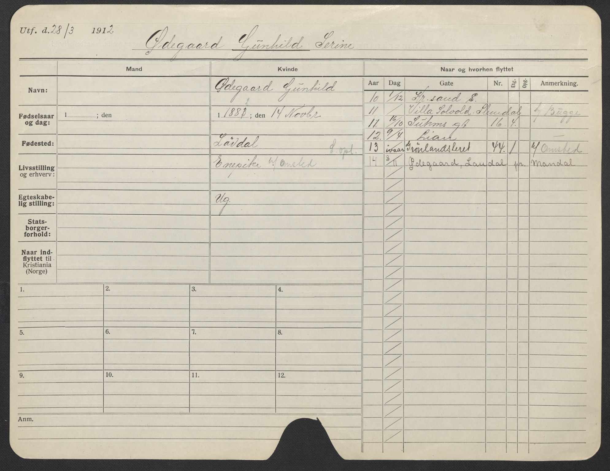 Oslo folkeregister, Registerkort, AV/SAO-A-11715/F/Fa/Fac/L0025: Kvinner, 1906-1914, p. 978a