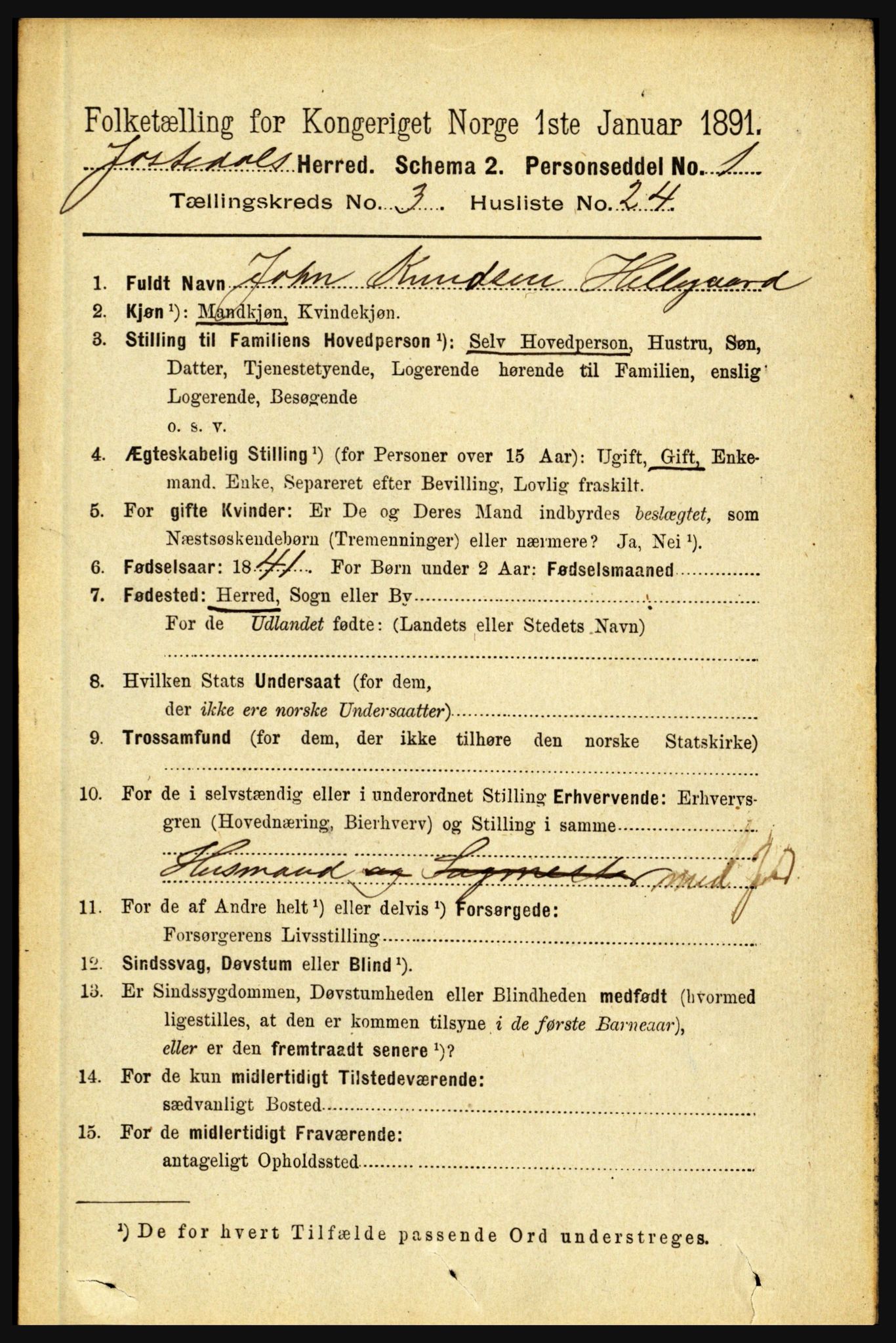 RA, 1891 census for 1427 Jostedal, 1891, p. 1058