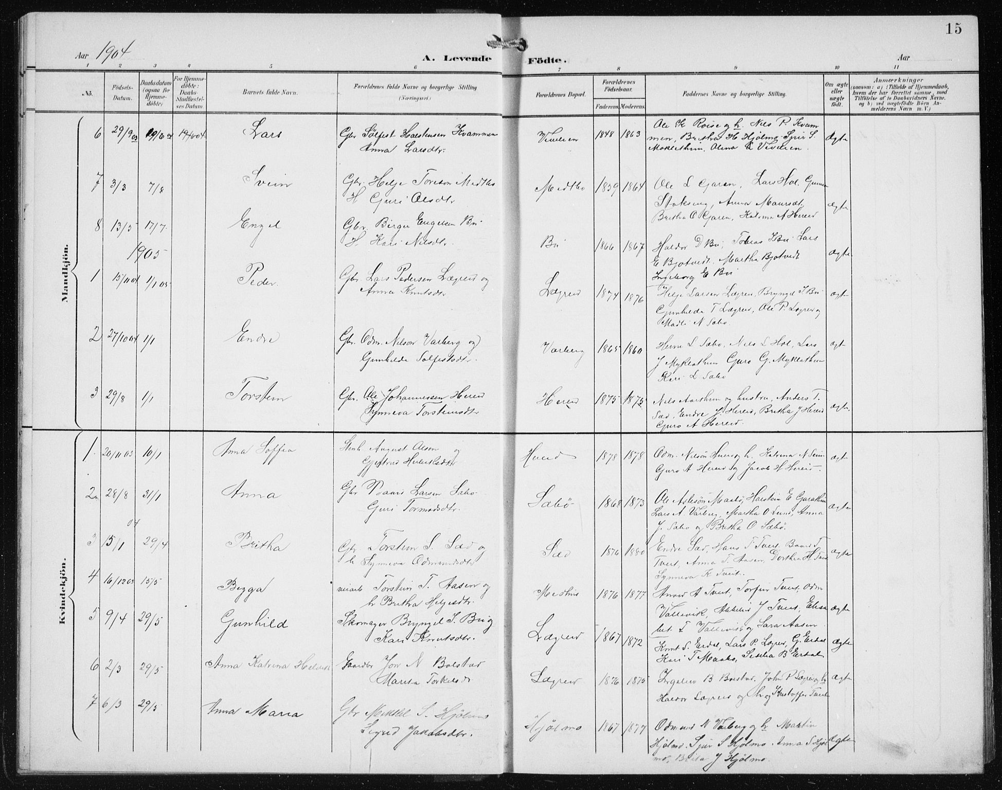 Ullensvang sokneprestembete, SAB/A-78701/H/Hab: Parish register (copy) no. C  3, 1899-1932, p. 15