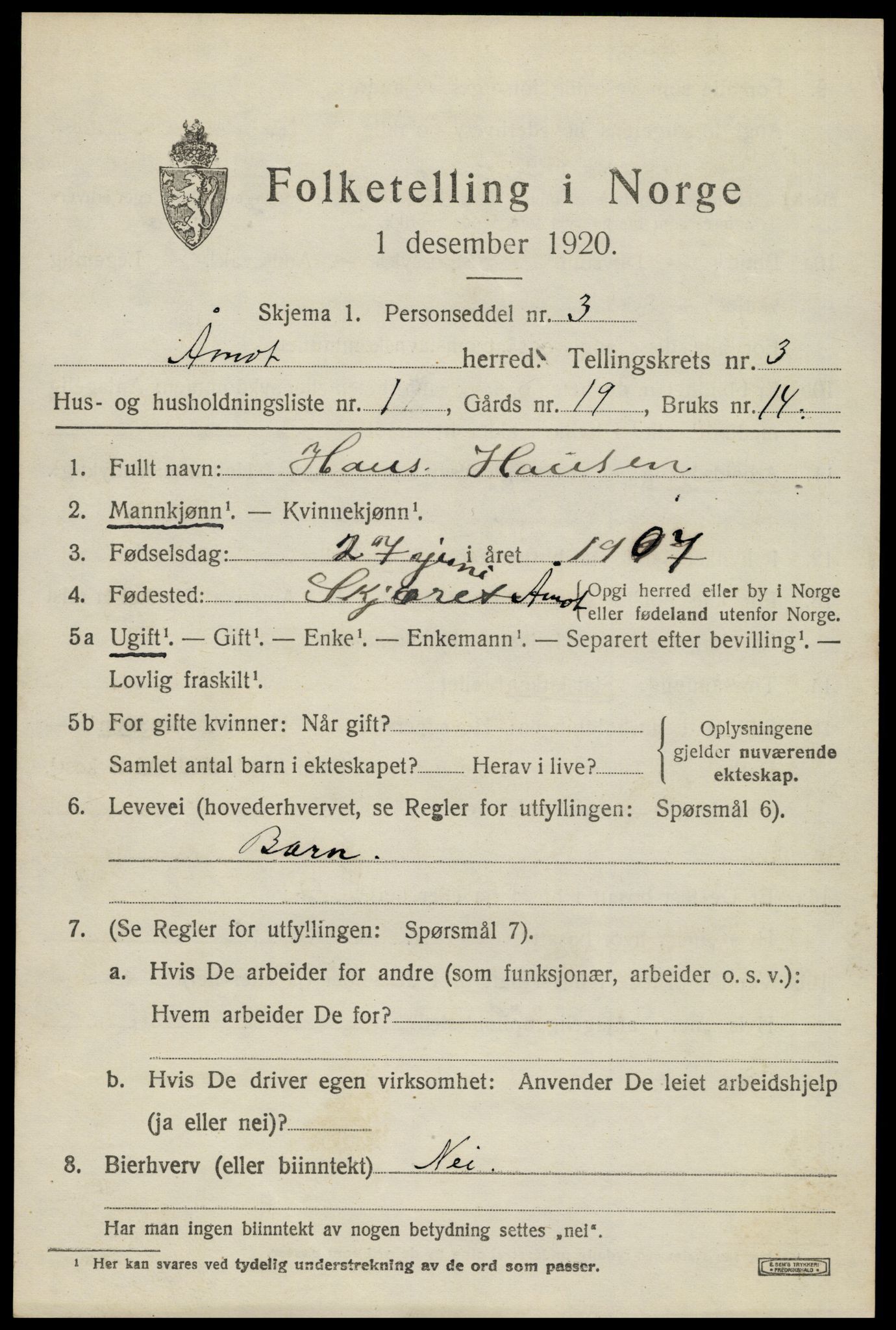 SAH, 1920 census for Åmot, 1920, p. 5851