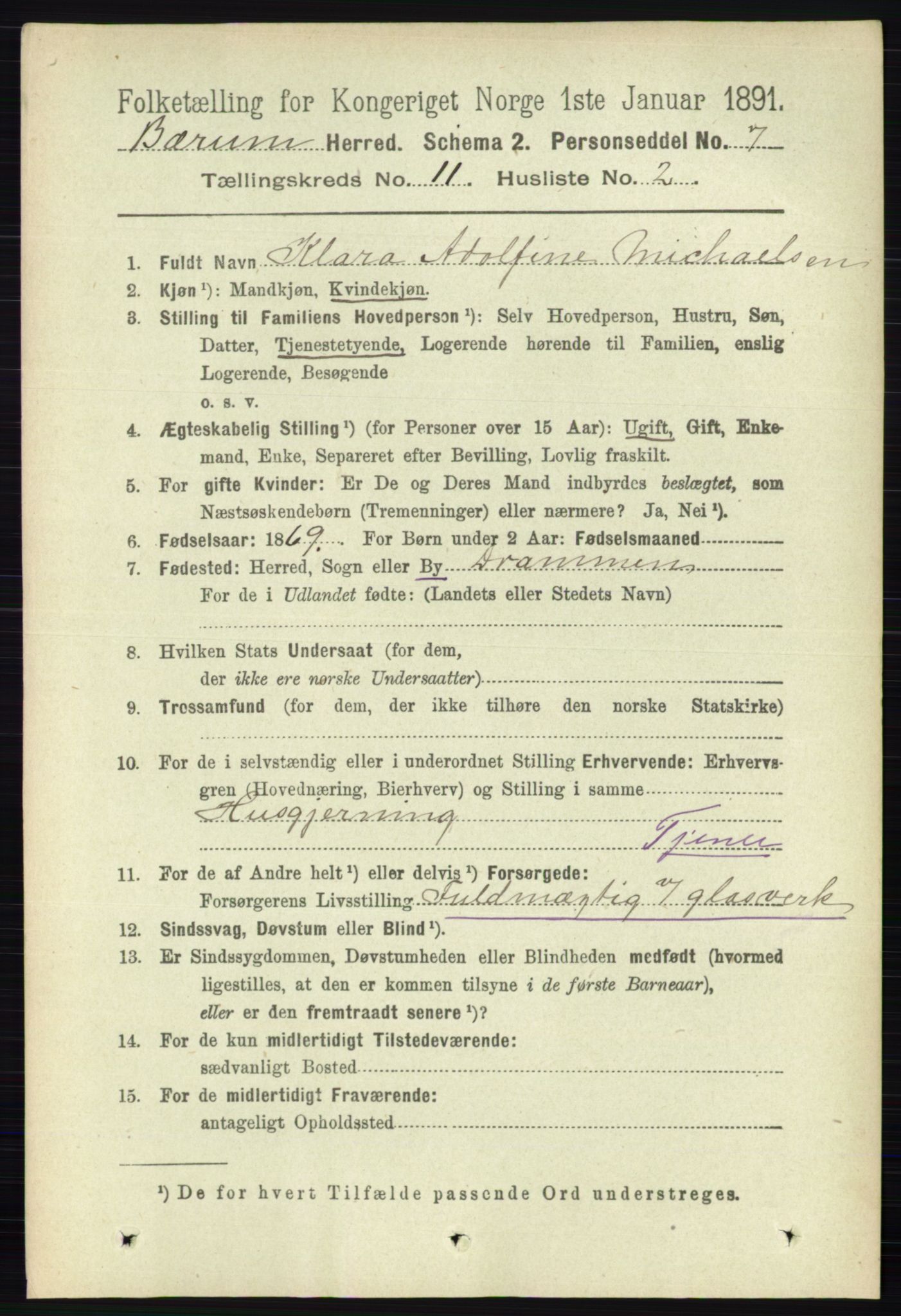 RA, 1891 census for 0219 Bærum, 1891, p. 7197