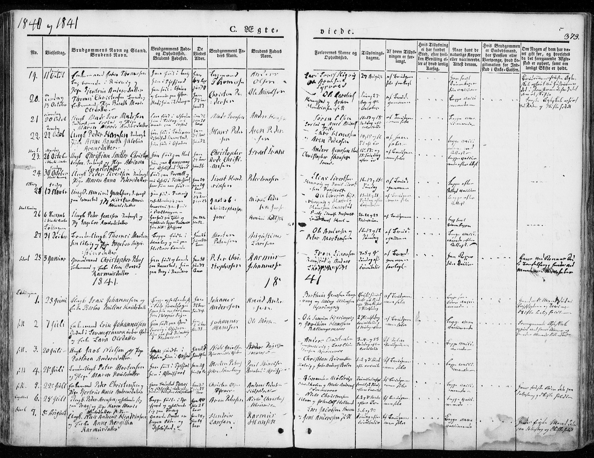 Ministerialprotokoller, klokkerbøker og fødselsregistre - Nordland, SAT/A-1459/872/L1033: Parish register (official) no. 872A08, 1840-1863, p. 373
