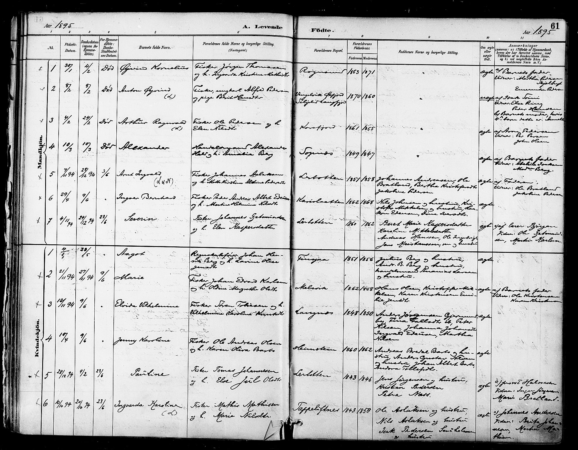 Talvik sokneprestkontor, SATØ/S-1337/H/Ha/L0013kirke: Parish register (official) no. 13, 1886-1897, p. 61