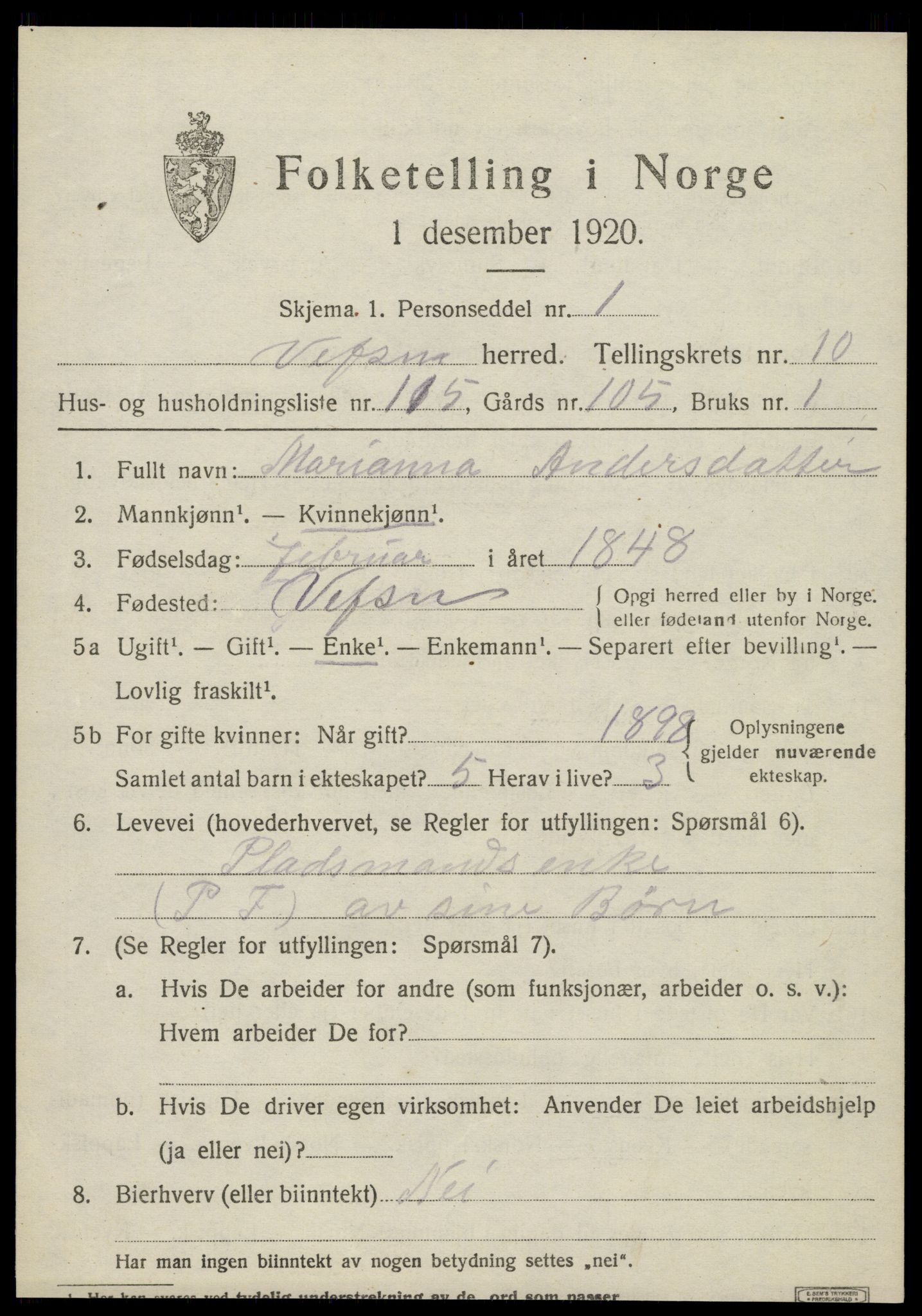 SAT, 1920 census for Vefsn, 1920, p. 8361